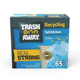 Trash Away Heavy Duty Recycling Drawstring Bags | Tall & Strong Bags for Home & Kitchen - (65 Ct, 13 Gallons) Large Trash Bags Paper,| Thick Recycle