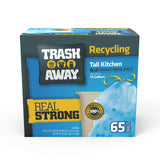 Trash Away Heavy Duty Recycling Drawstring Bags | Tall & Strong Bags for Home & Kitchen - (65 Ct, 13 Gallons) Large Trash Bags Paper,| Thick Recycle