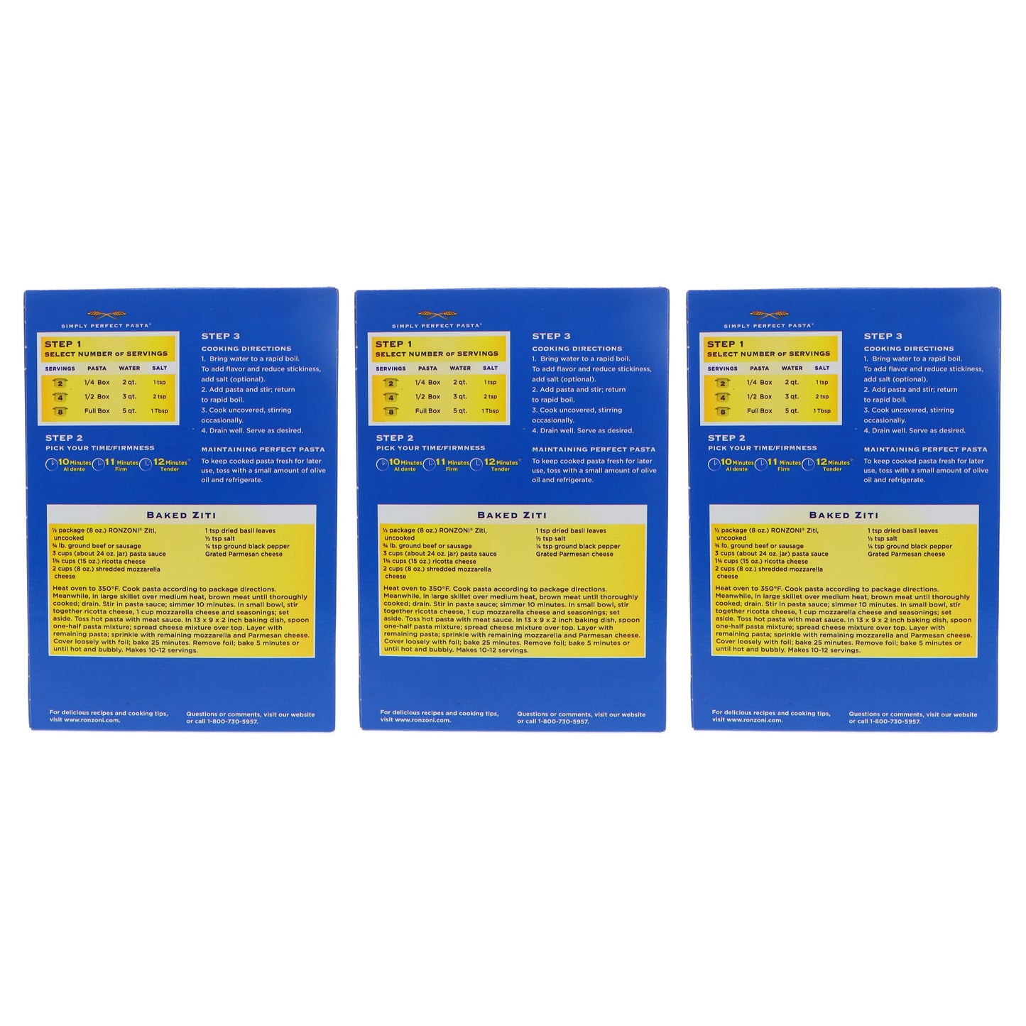 Ronzoni Ziti Non GMO 16 Oz. Pack Of 3.