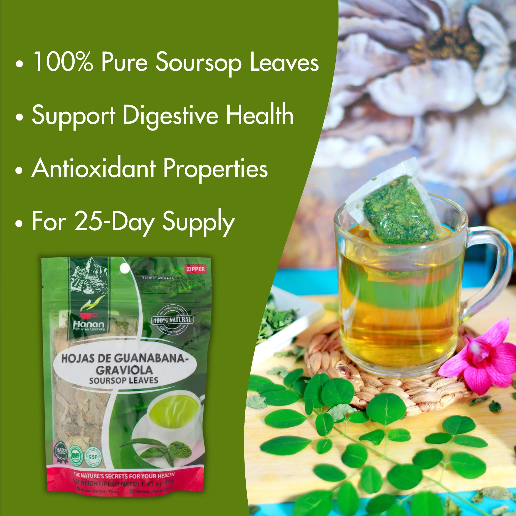Hanan Graviola Loose Leaf Herbal Tea 1.4oz Soursop Leaves 40g - Hojas De Guanabana Herbs Natural, Dried Annona Muricata From Peru Te Guyabano Sour Sop