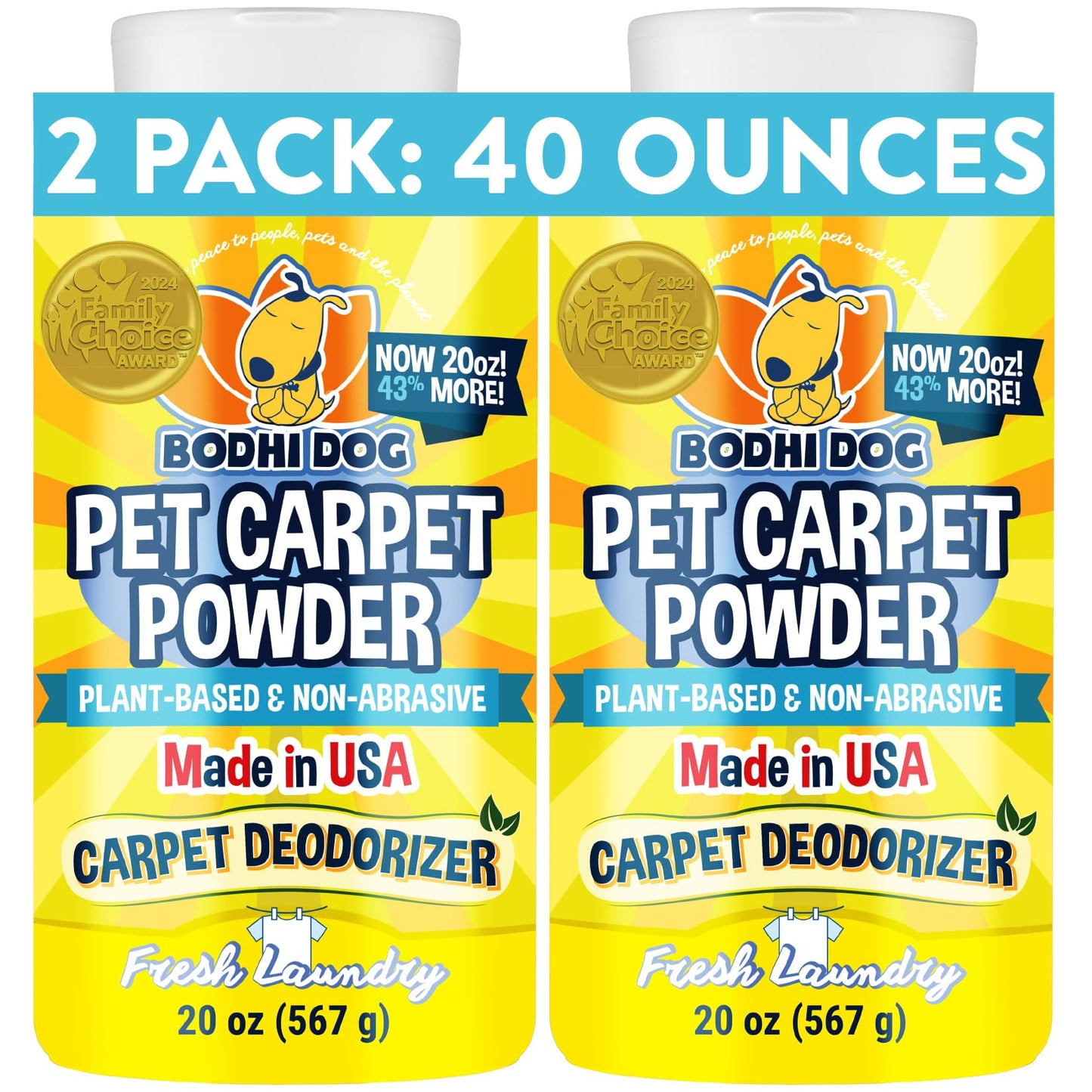 Bodhi Dog Natural Carpet Deodorizer Powder - Dry Pet Smell Eliminator & Urine Odor Remover - Loosens Fur & Dirt - Plant-Based Room Freshener