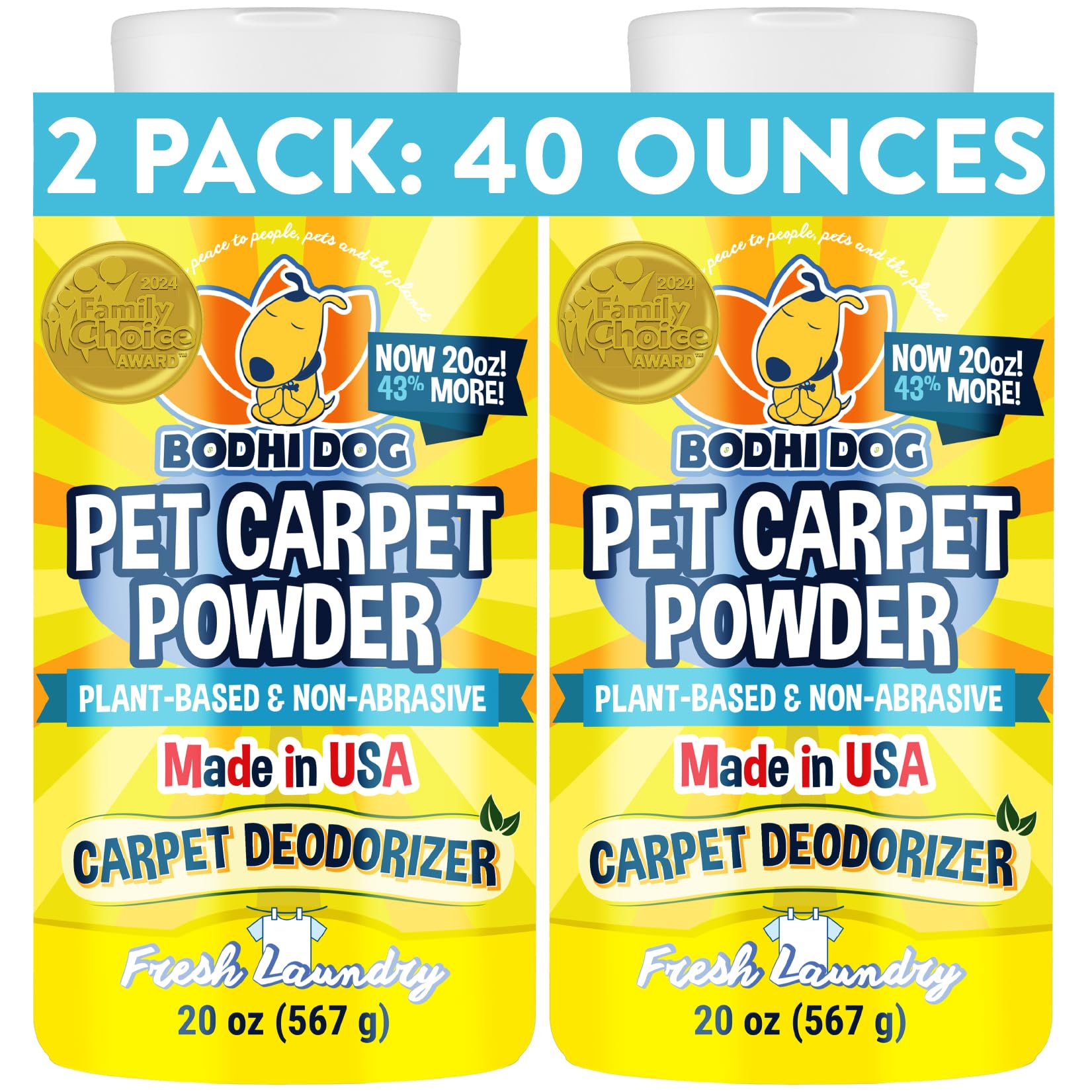 Bodhi Dog Natural Carpet Deodorizer Powder - Dry Pet Smell Eliminator & Urine Odor Remover - Loosens Fur & Dirt - Plant-Based Room Freshener