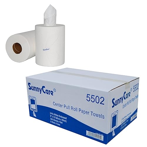 SunnyCare 2-Ply Center Pull Paper Towels, Roll of 320 Sheets, Total of 6 Rolls