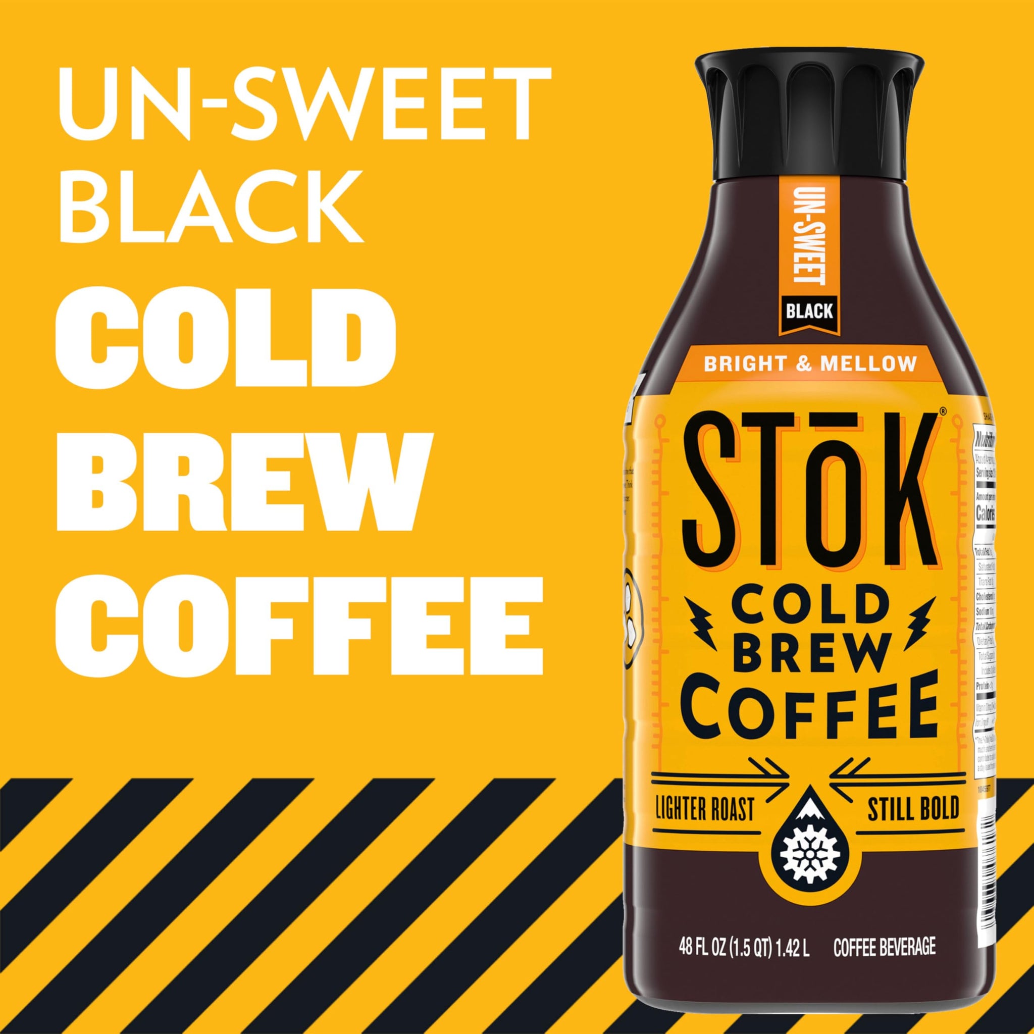 SToK Cold Brew Coffee, Bright & Mellow, Light Roast Brewed Low and Slow, Unsweetened, Black Coffee, 48 FL OZ Bottle
