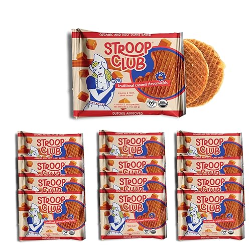 Stroop Club Traditional Organic Stroopwafel Caramel Treats | Vegan, Plant-Based and Dutch-Approved Indulgence - 24 Vegan Waffle cookies (12 Pack of 2)