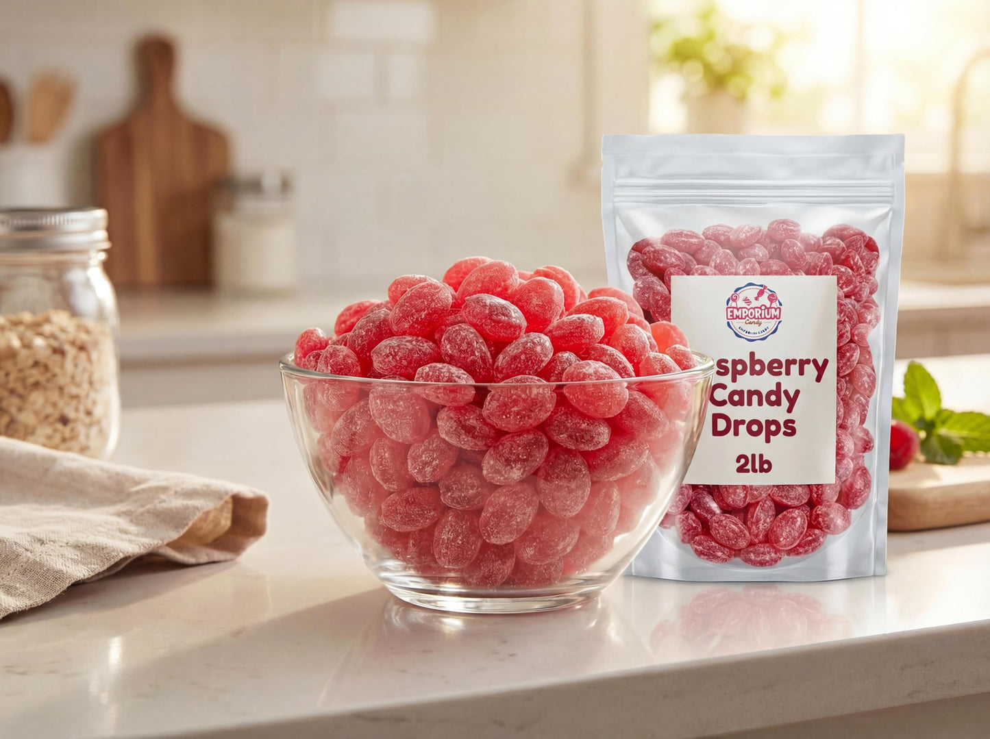 2 lbs Raspberry Candy Drops - Classic Old Fashioned Sugar-Dusted & Sanded Bulk Sweet Treats for Parties, Gifts & Snacking