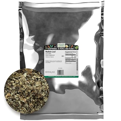 Frontier Co-op Mullein Leaf, Cut and Sifted - Dried Mullein Leaves, Ideal for Loose Leaf Tea, Tea Bags, Gummies, Extract, Capsules - Kosher | 16 Ounce