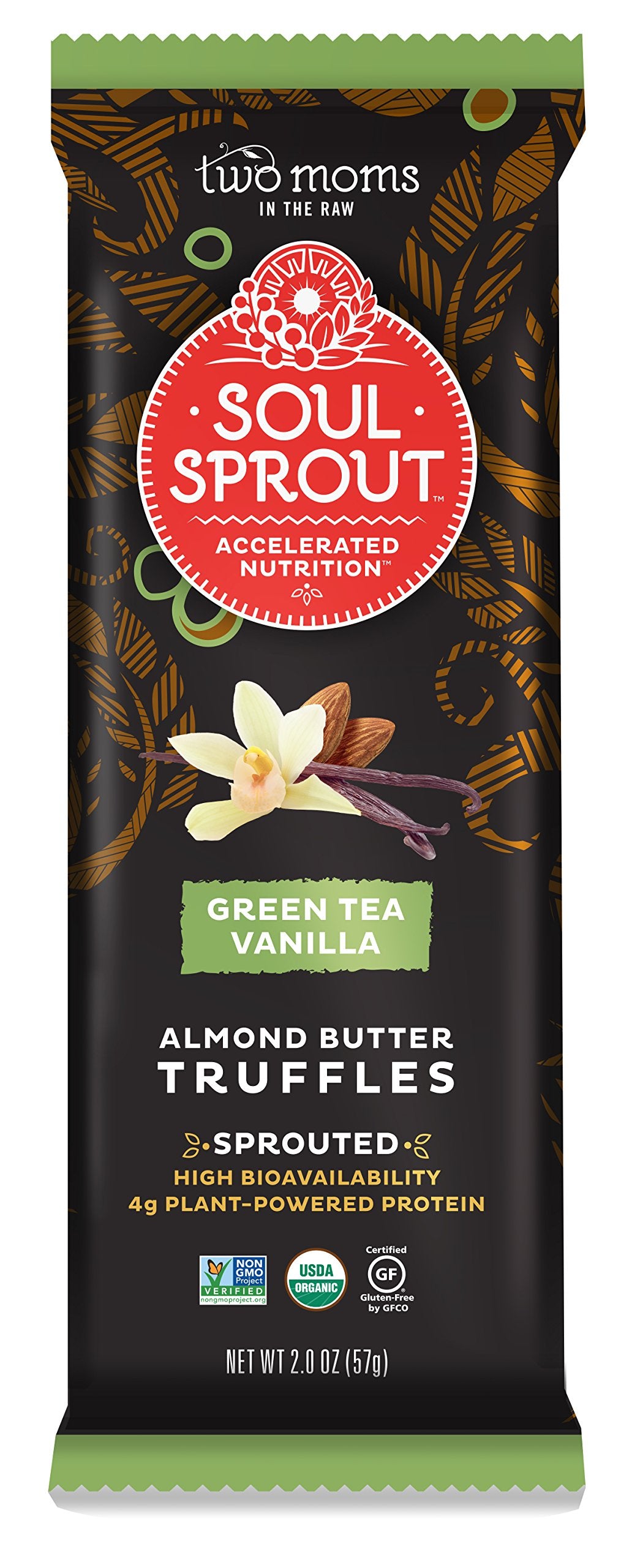 Soul Sprout, by Two Moms Sprouted Almond Butter Truffles, Green Tea Vanilla Almond Butter, 2 Ounce (Pack of 6)