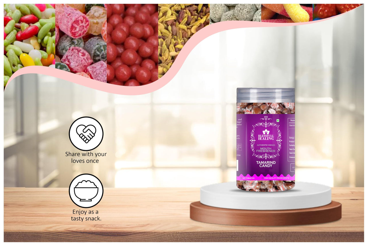 Blessfull Healing Tamarind Candy 5 Oz(Ounce) Airtight Container With Spoon