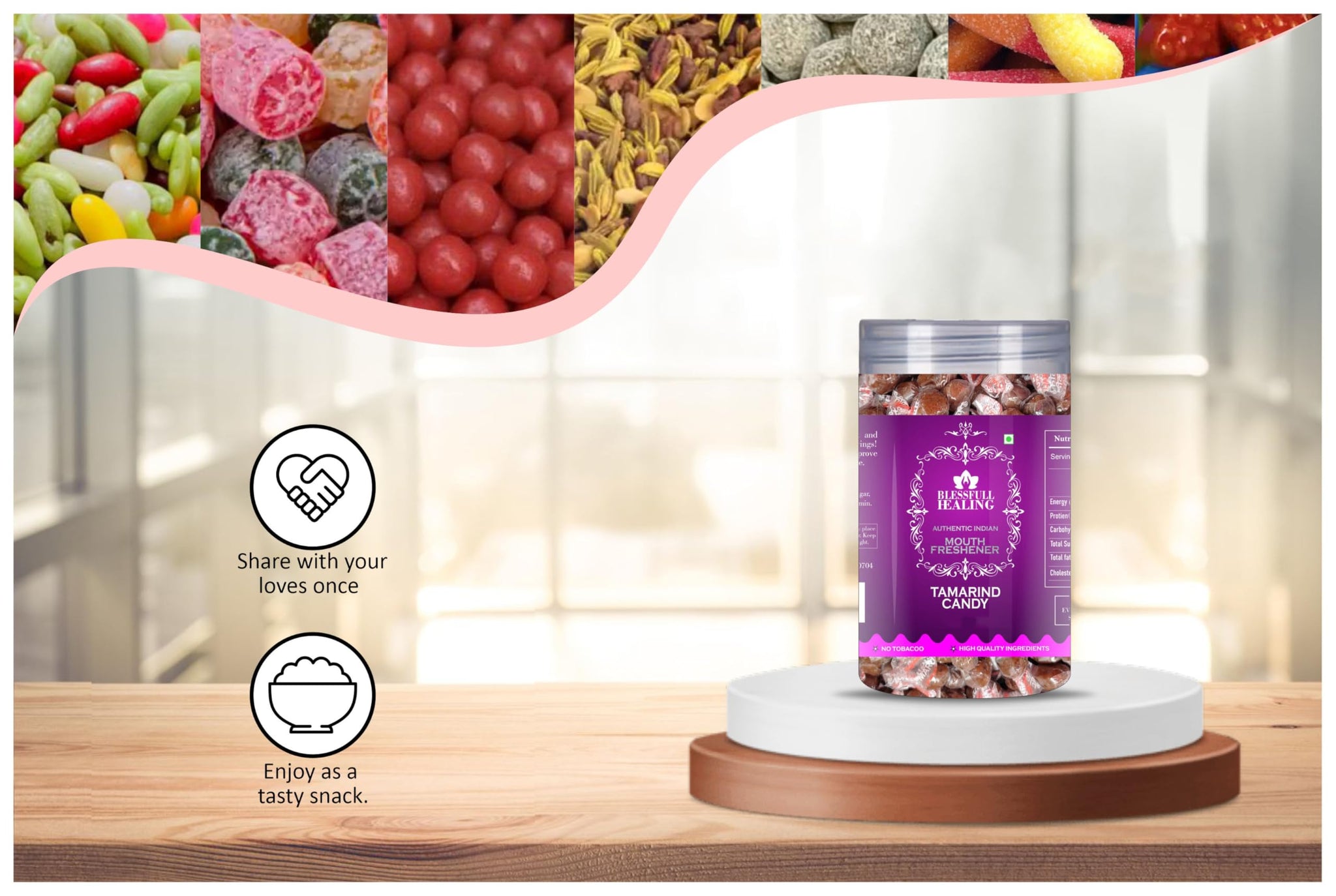 Blessfull Healing Tamarind Candy 5 Oz(Ounce) Airtight Container With Spoon