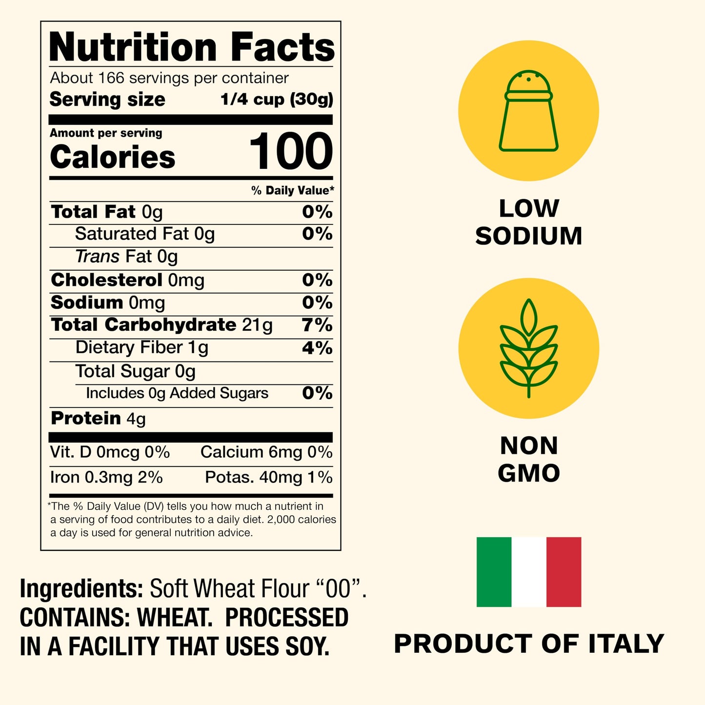 Cento Anna Tipo 00 Flour, 11 Lbs., Extra Fine, Unbleached, Soft Wheat Flour, Perfect for Pizza Crust, Pasta & Bread, Grown and Processed in Italy