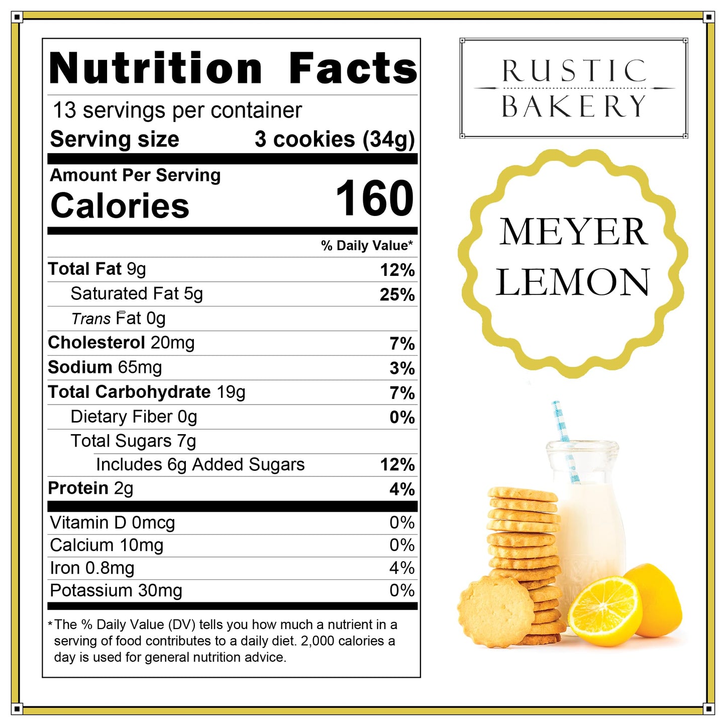 Rustic Bakery Meyer Lemon Shortbread - Sweet & Tangy Handmade Shortbread Cookies with Meyer Lemons - Artisan Tea Cookies - Made in California - Pack