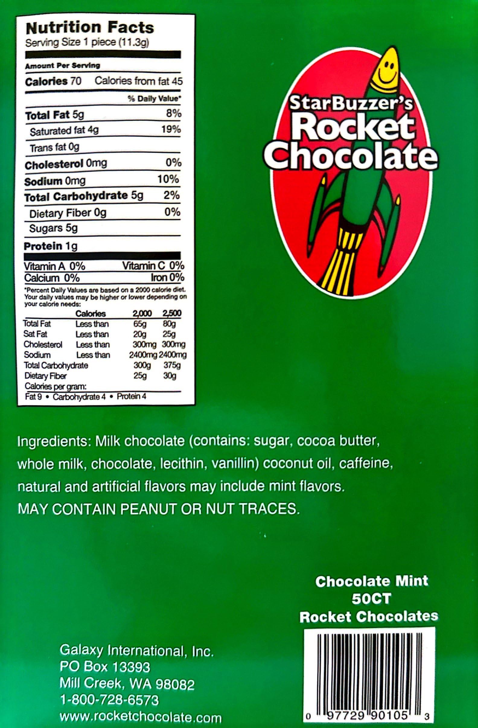 Rocket Chocolate Milk Chocolate Mint Flavored Caffeinated Chocolate Truffles, 50 count, Mini