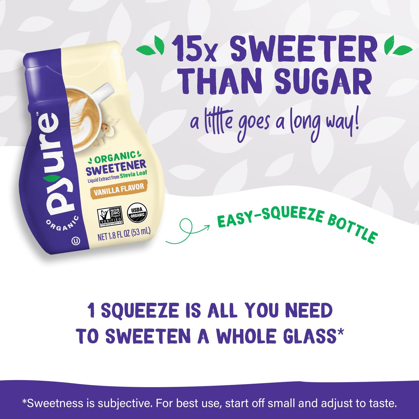 Pyure Organic Vanilla Stevia Liquid Sweetener | Sugar-Free Stevia Drops | Keto Sugar Substitute | Zero Calorie, Zero Carb, Zero Sugar | Liquid Sweetener for Coffee, Tea, Baking | 1.8 fl oz Bottle