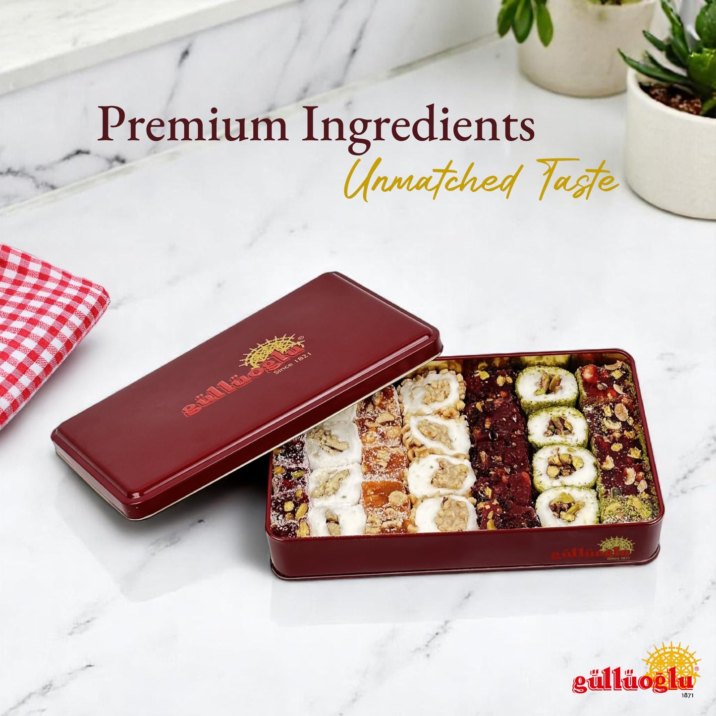 Gulluoglu Assorted Premium Turkish Delight Candy Gift Set, 1.65 lb - 750 gr, Approx. 30-32 pieces, daily fresh shipment from Istanbul/Turkey