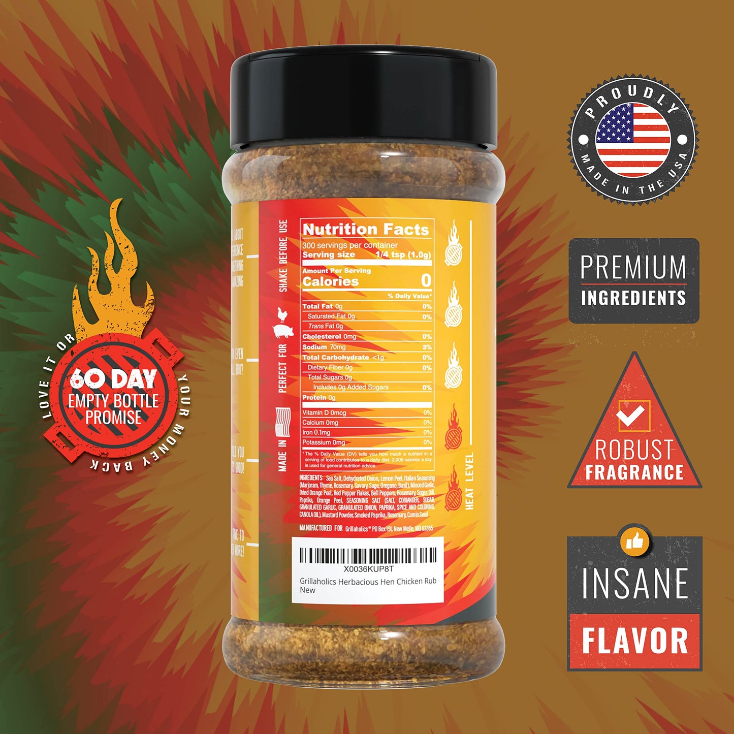 Grillaholics Herbacious Hen Poultry Seasoning - Herb & Garlic Chicken Rub for Smoked, Roasted, Fried & Grilled Poultry with 24+ Herbs & Spices - Try