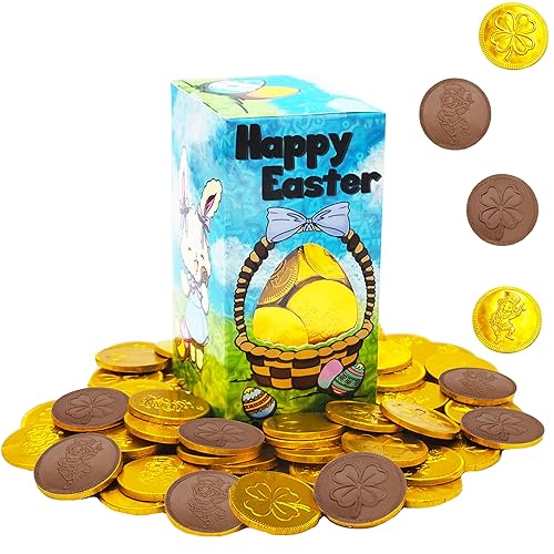 The Dreidel Company Happy Easter Belgian Milk Chocolate Gold Coins, Kosher Certified Dairy, 1LB