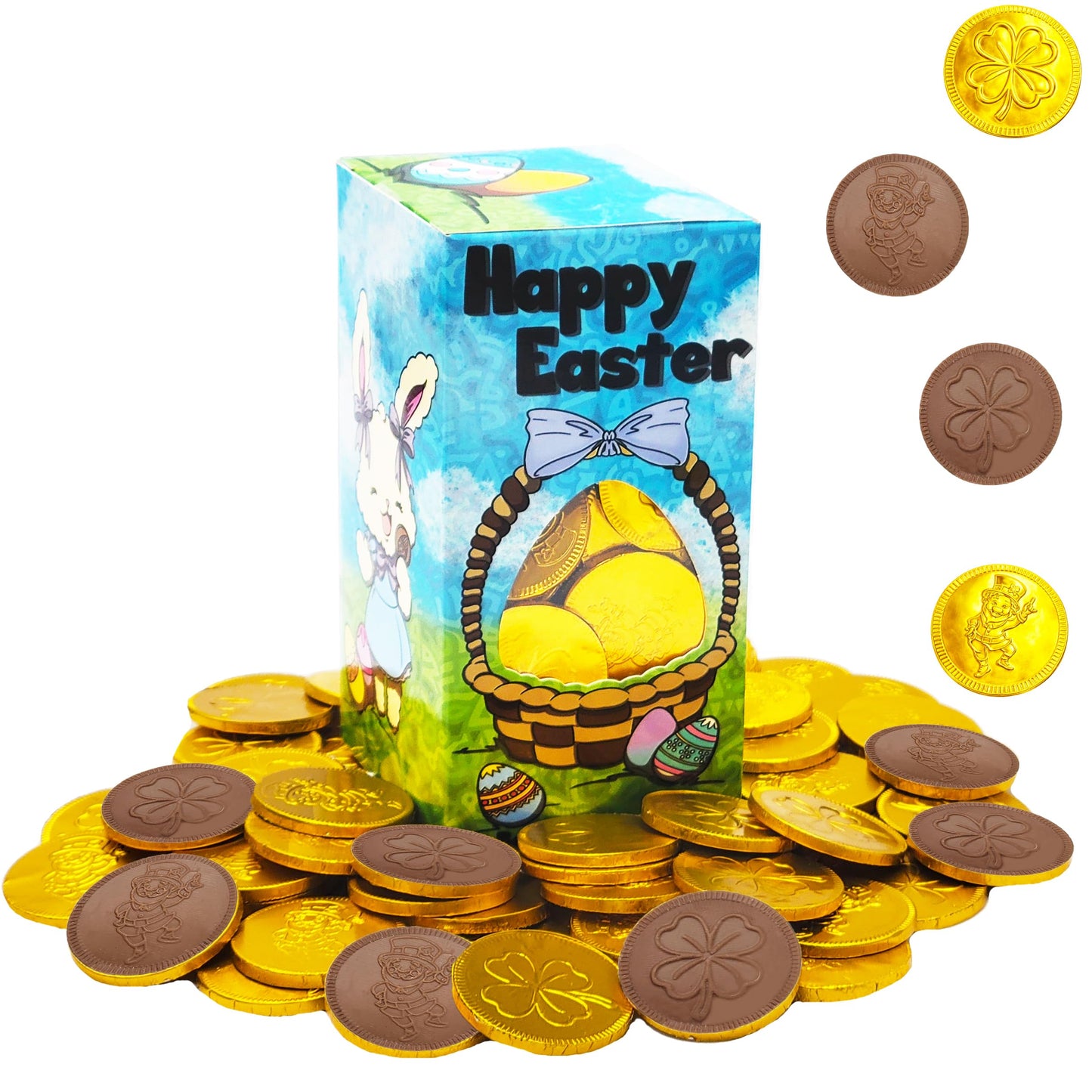 The Dreidel Company Happy Easter Belgian Milk Chocolate Gold Coins, Kosher Certified Dairy, 1LB