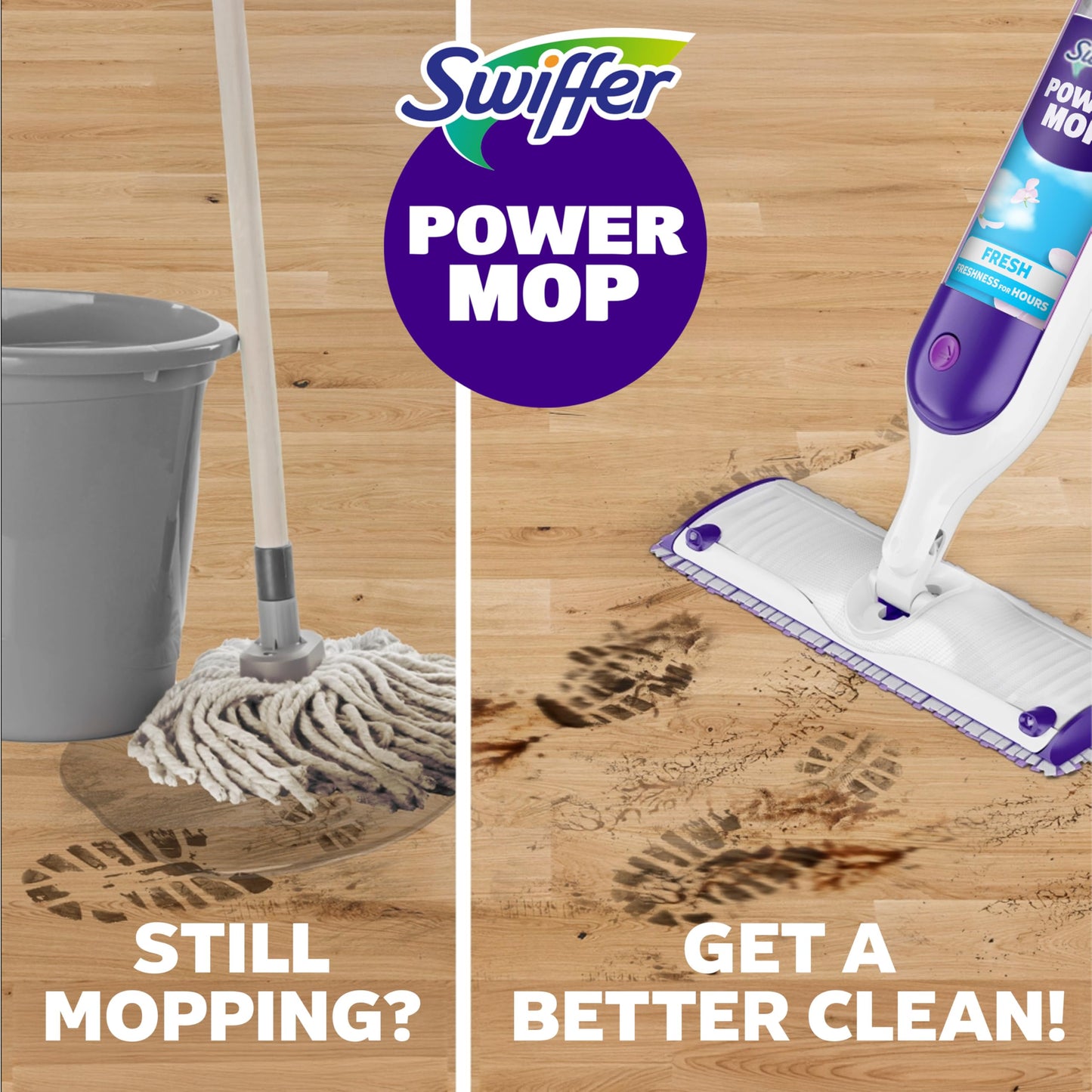 Swiffer PowerMop Mopping Kit for Floor Cleaning, Set Includes 1 Power Mop, 2 Replacement Pads, 1 Liquid Solution Refill, 2 Batteries, No Bucket Needed