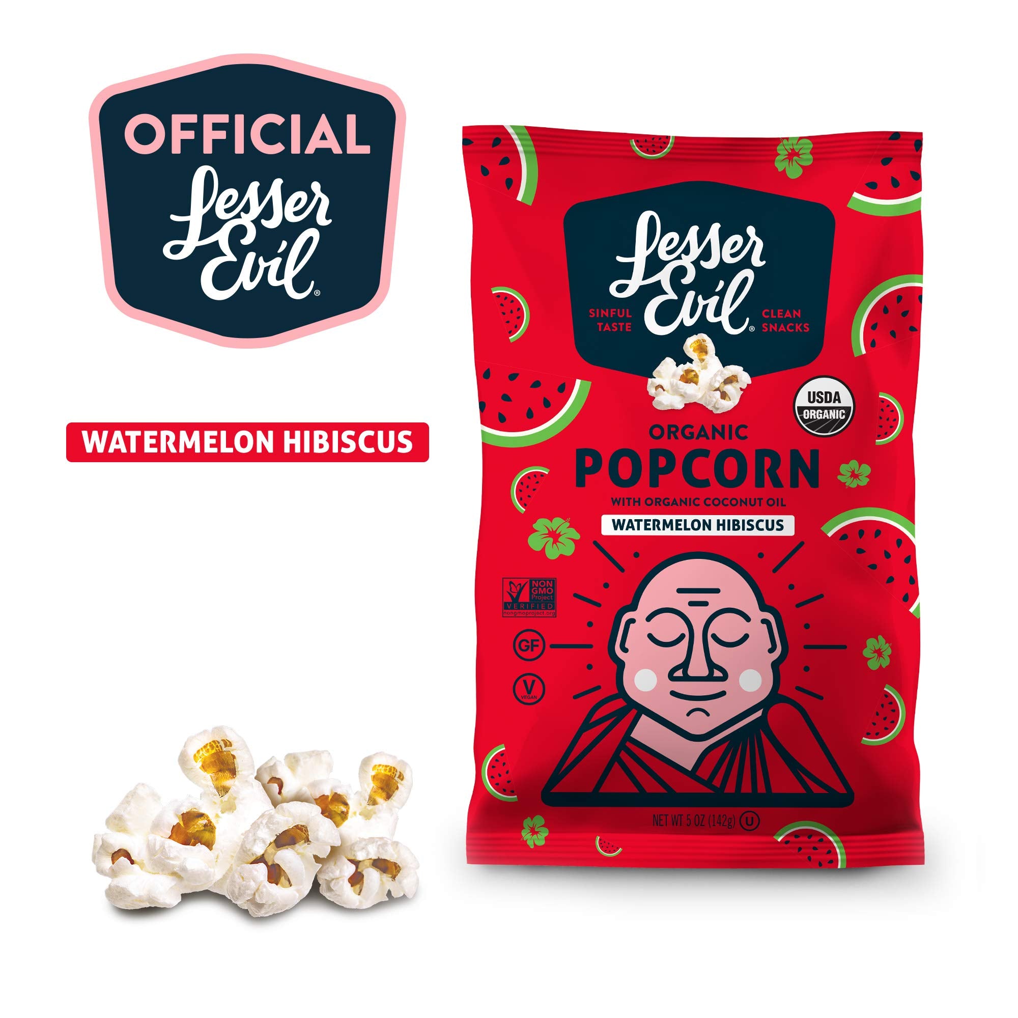 Lesserevil Organic Popcorn, Watermelon Hibiscus, 5 Oz, 5Count
