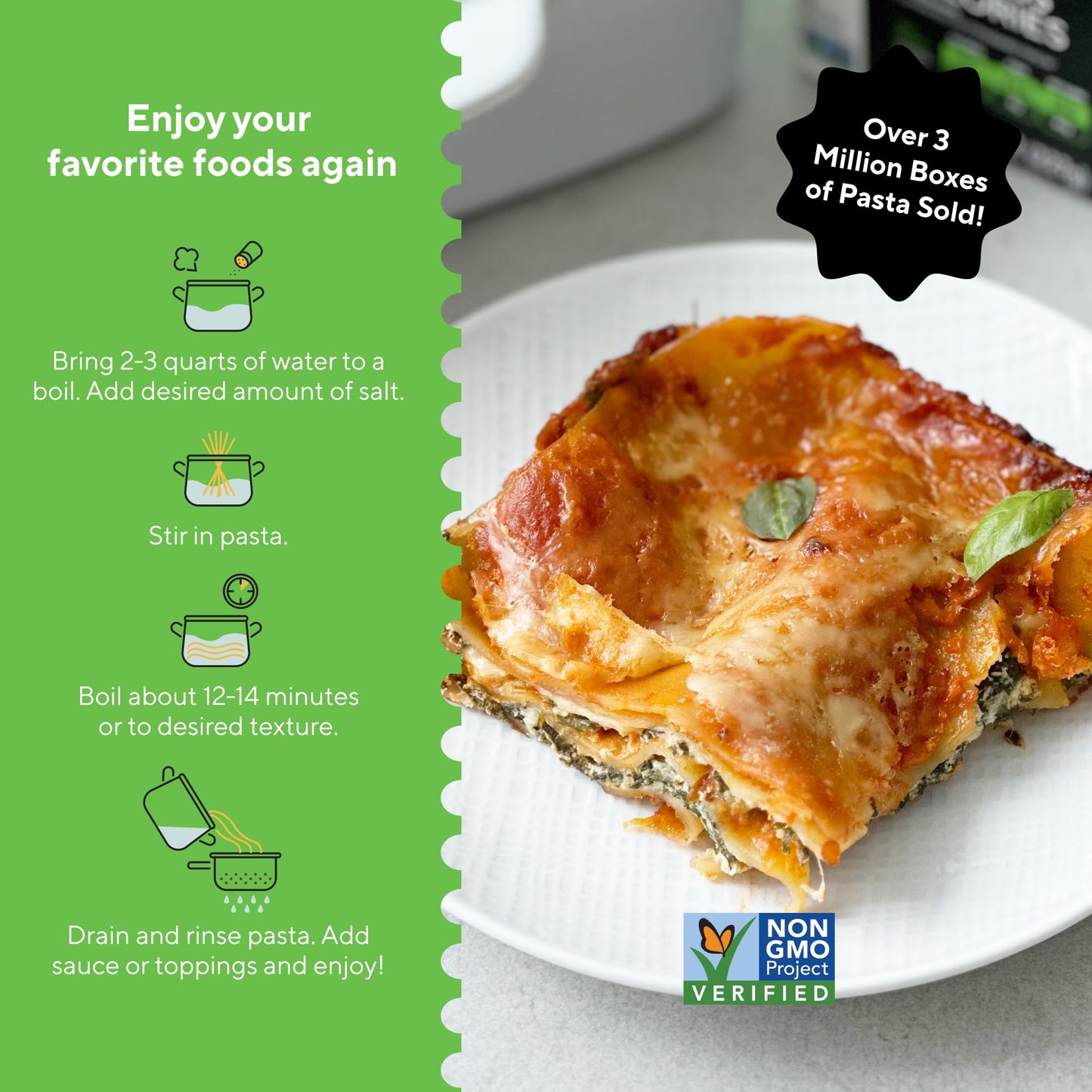Fiber Gourmet Pasta Light Lasagna Sheets - Low Net Carb Noodles with 24g Fiber, 110 Calories, 18g Net Carbs - Made in Italy, Kosher, Vegan, Non-GMO