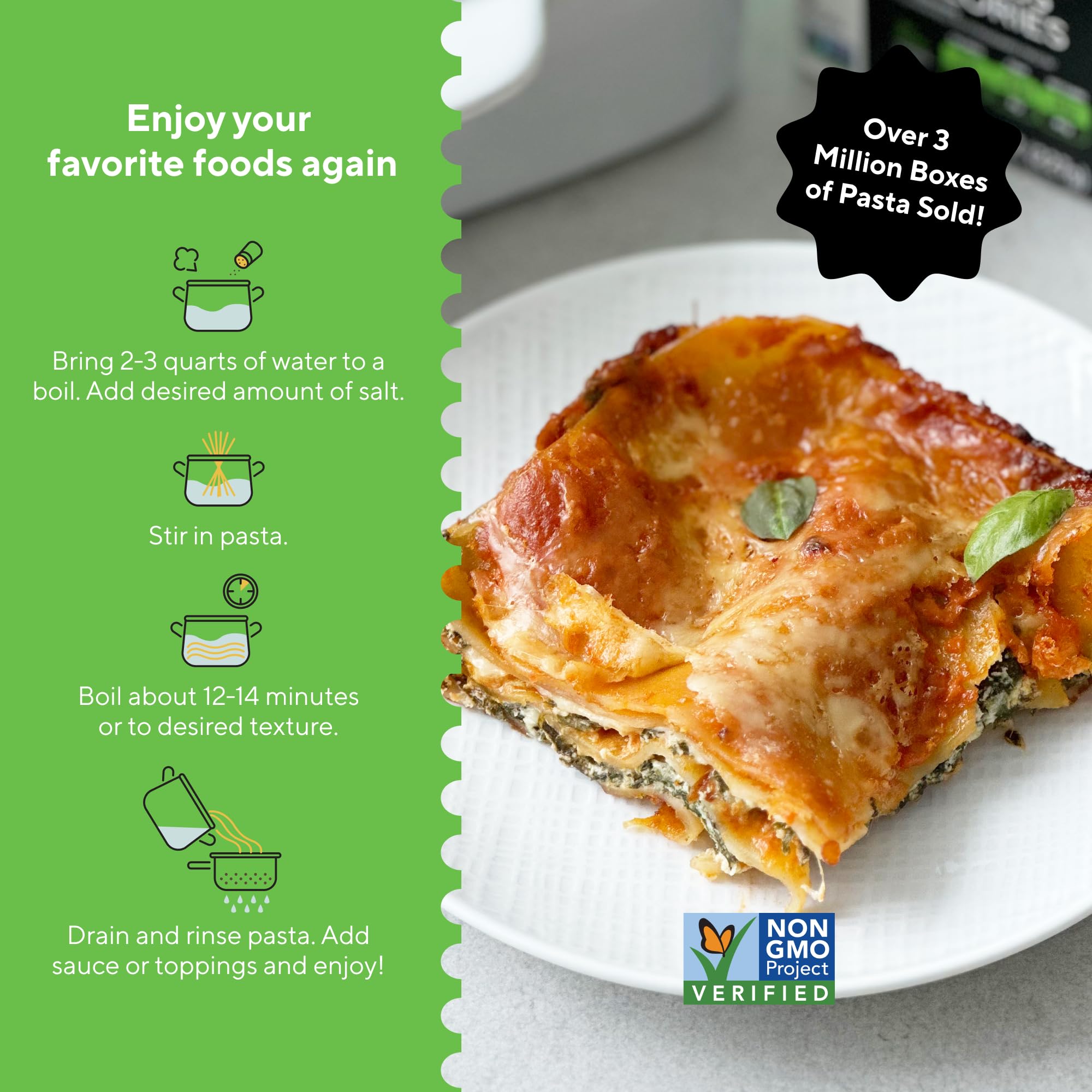 Fiber Gourmet Pasta Light Lasagna Sheets - Low Net Carb Noodles with 24g Fiber, 110 Calories, 18g Net Carbs - Made in Italy, Kosher, Vegan, Non-GMO