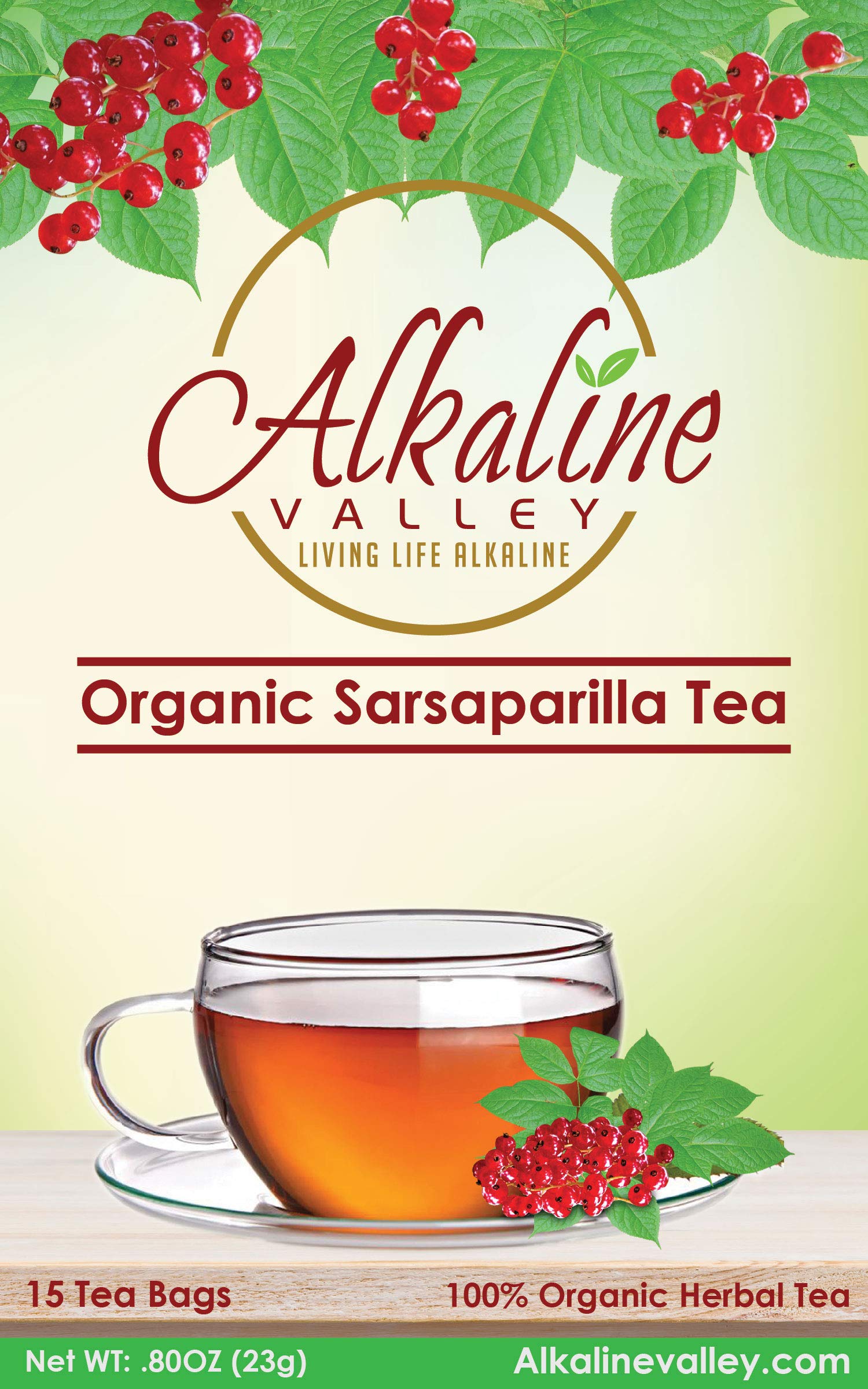 Sarsaparilla Tea - 100% Organic and Alkaline - 15 Unbleached/Chemical-Free Sarsaparilla Tea Bags - Pack of 3 - Caffeine-Free, No GMO