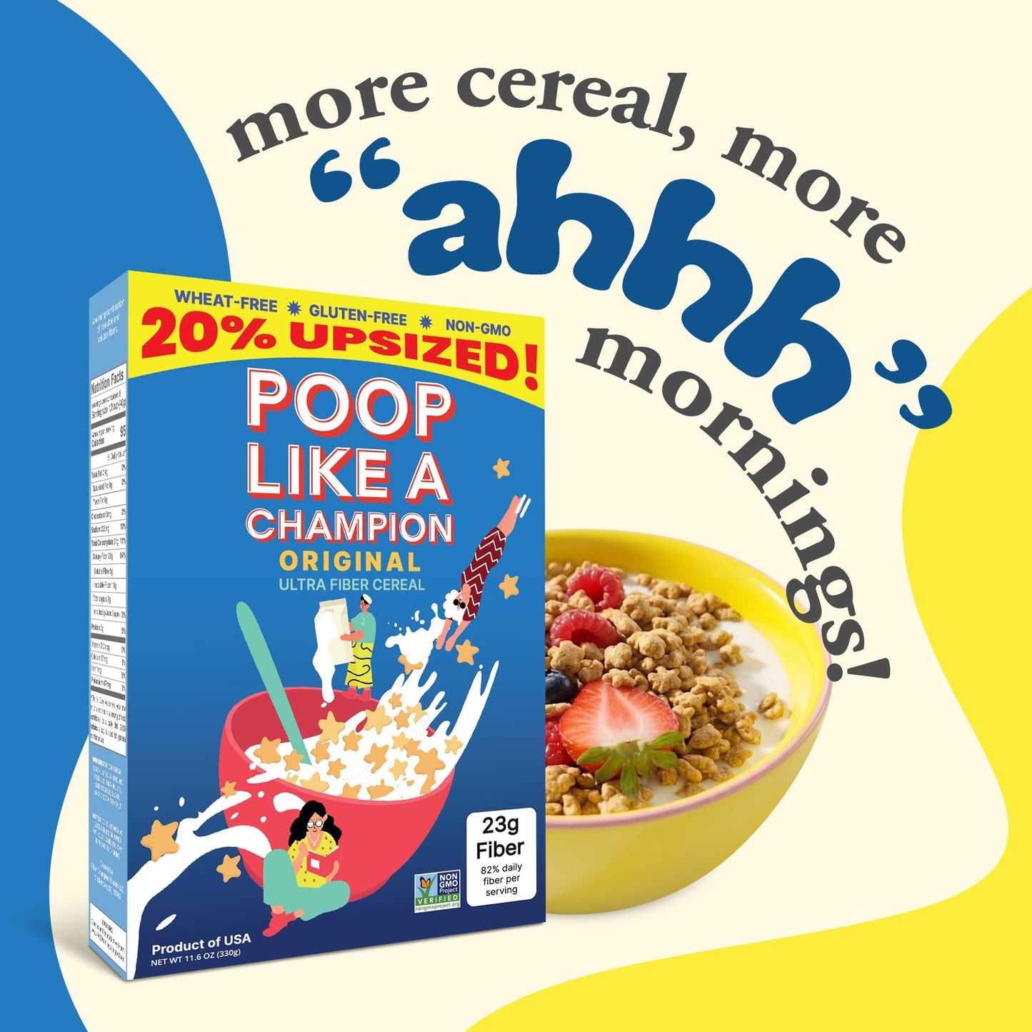 Poop Like A Champion Ultra High Fiber Cereal - Non GMO - Fiber Supplement - Corn Bran | Breakfast Essentials with Soluble Fiber, Insoluble Fiber