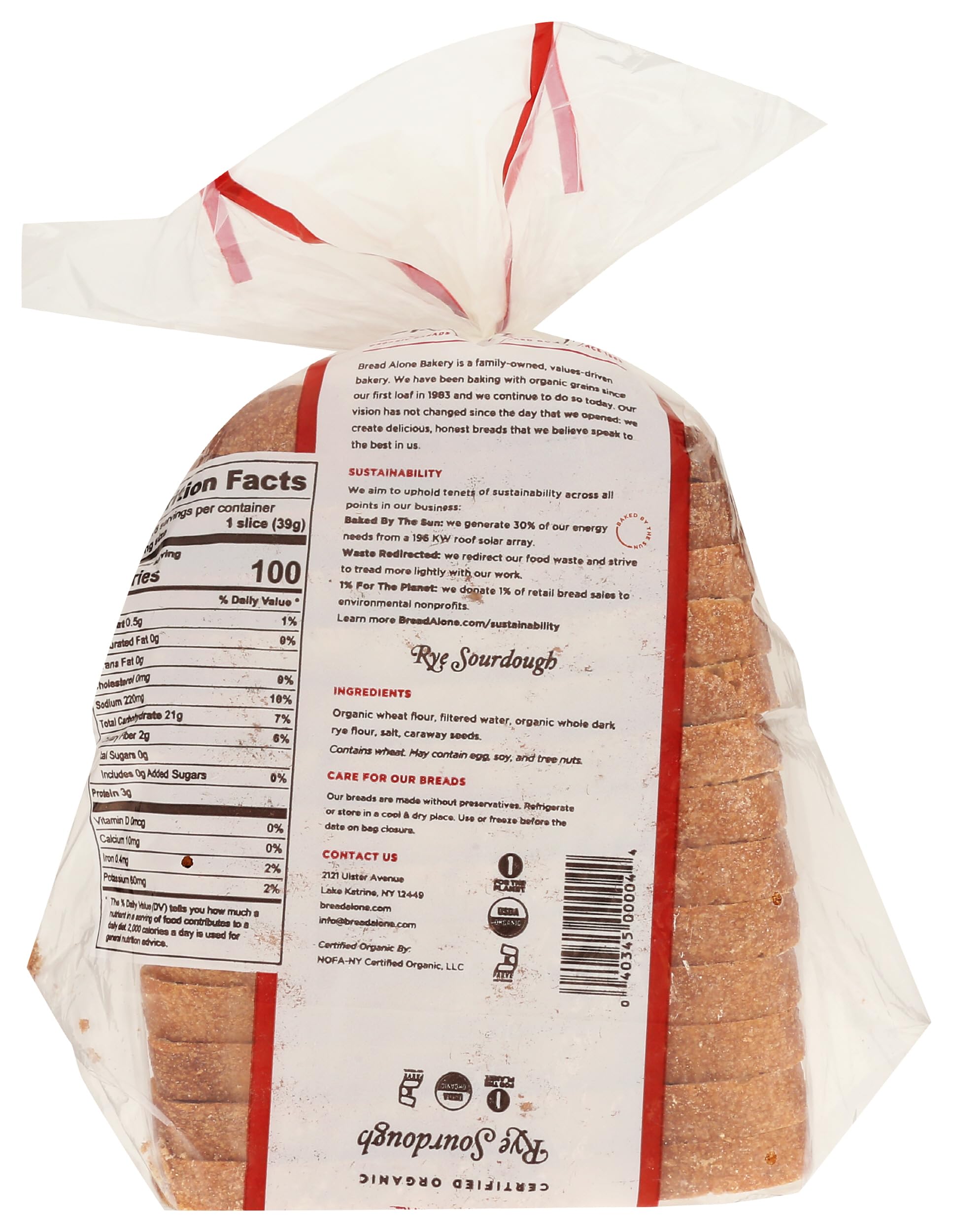 Bread Alone, Organic Sour Rye, Sliced, 22 oz