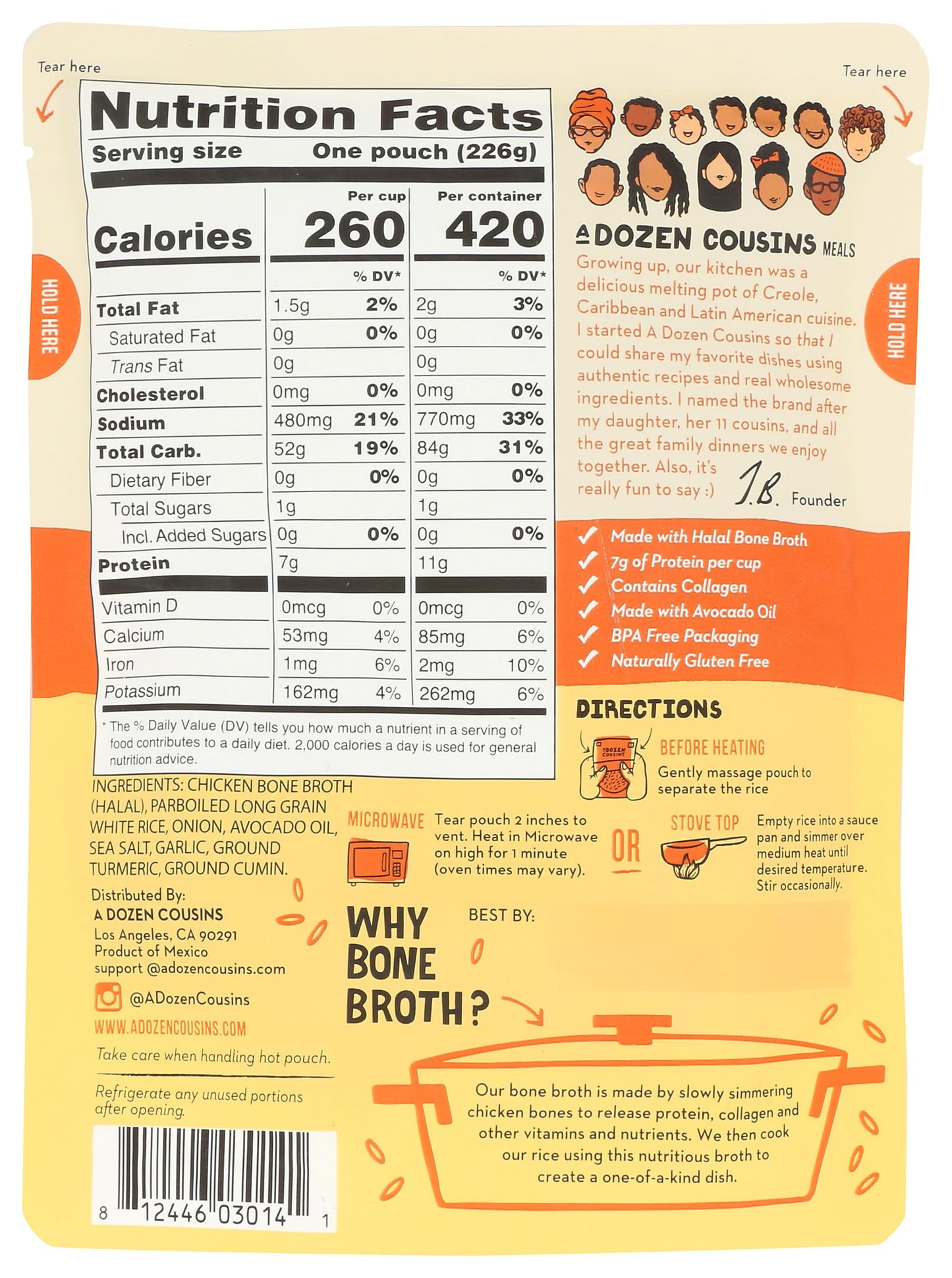 A Dozen Cousins Bone Broth Spanish Yellow Rice, 8 OZ