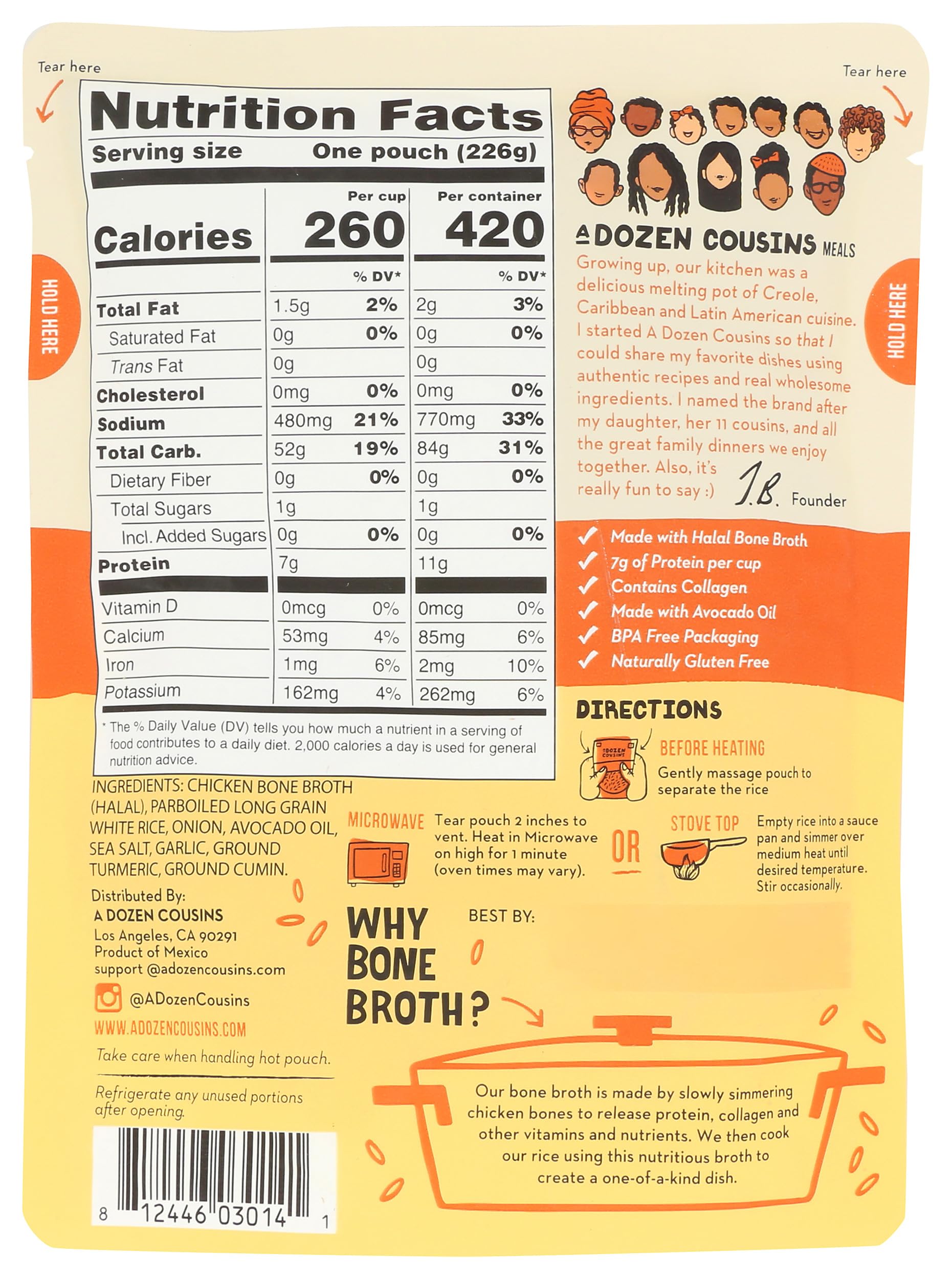A Dozen Cousins Bone Broth Spanish Yellow Rice, 8 OZ