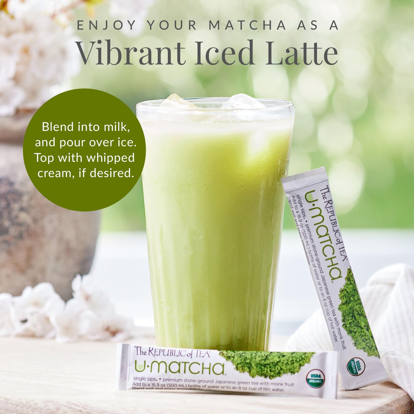 The Republic of Tea - Organic U•Matcha Single Sips, Naturally Caffeinated Matcha Green Tea Powder, 14 Packets