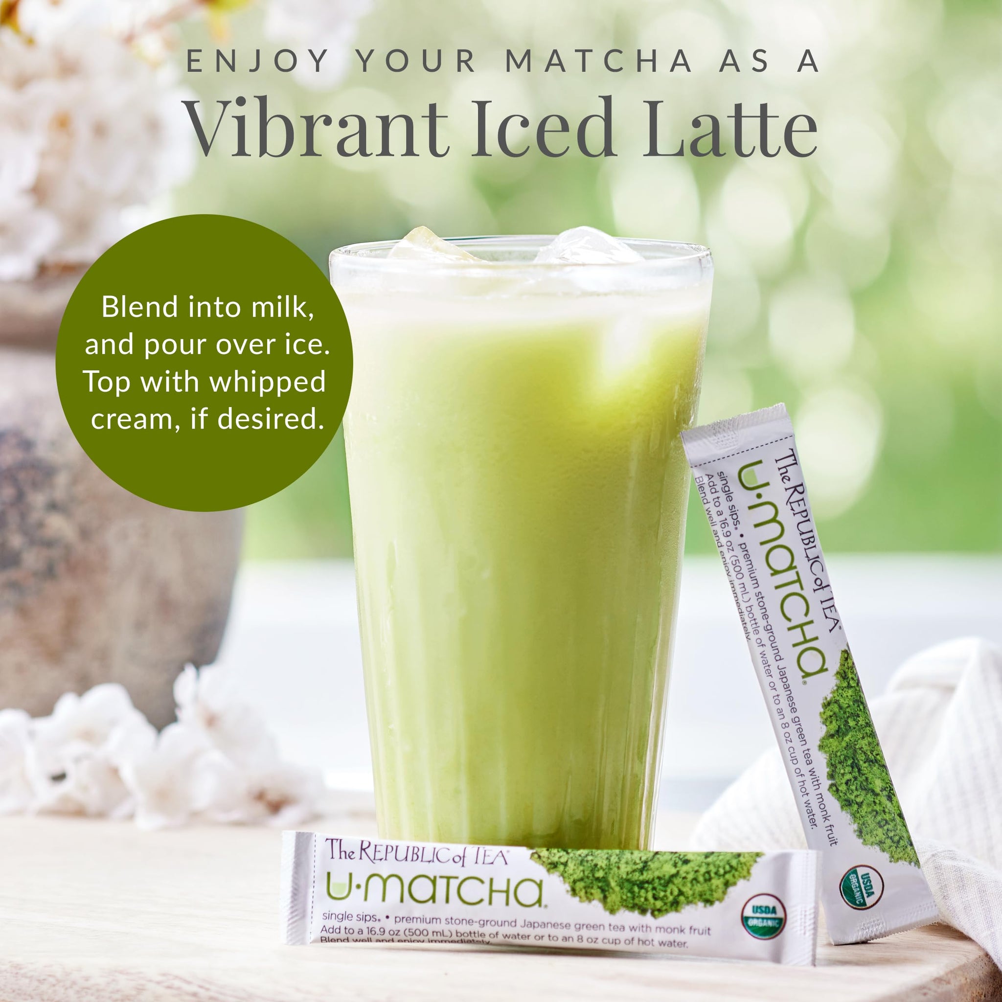 The Republic of Tea - Organic U•Matcha Single Sips, Naturally Caffeinated Matcha Green Tea Powder, 14 Packets