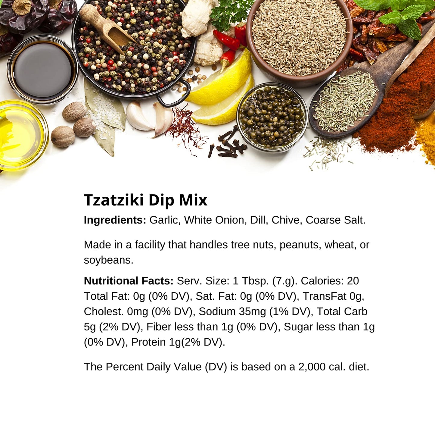 Premium Tzatziki Dip Mix by Spice + Leaf - Vegan Kosher No Preservatives Spice Blend Used to Make Dip, Fish, Chicken Salad, 2.2 oz