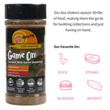 Dizzy Pig Game On! Wild Game Gourmet Seasoning Rub (8oz Shaker) - Seasons 30+lbs of Food - Hand Made in the USA - MSG Free, Gluten Free