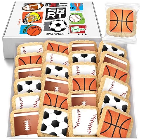 Sports themed Cookies Individually Wrapped Theme Candy Party Favors 24 Pack Bulk for Kids Game League Birthday Party Soccer Football Basketball