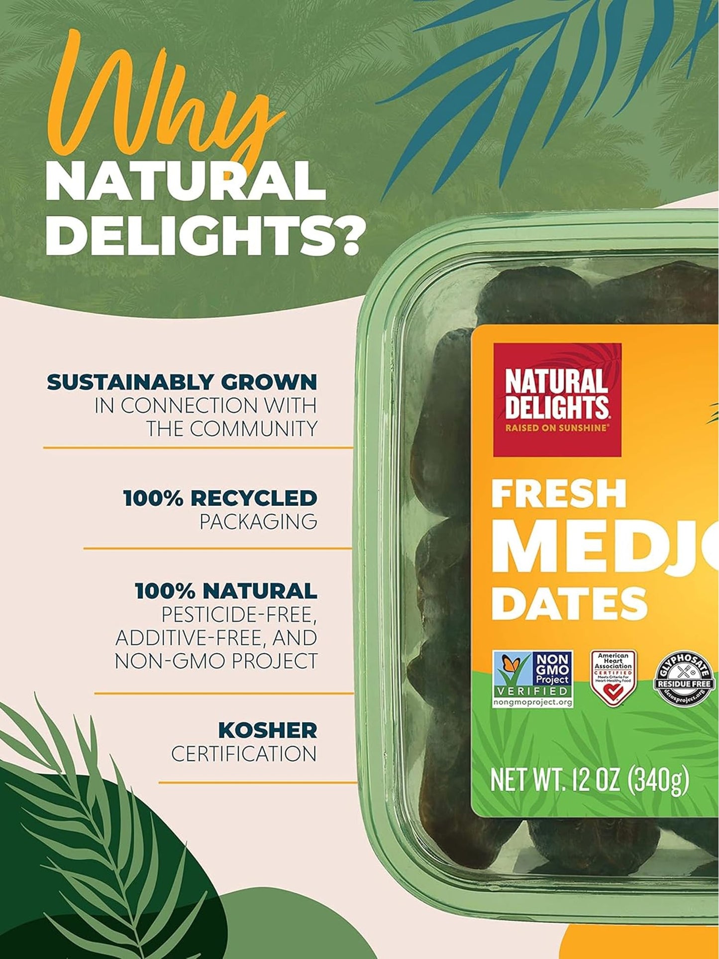 Natural Delights Organic Medjool Dates Pitted - USDA Certified Organic Fruit, Good Source of Fiber & Potassium, Naturally Sweet, Snack for On-the-Go