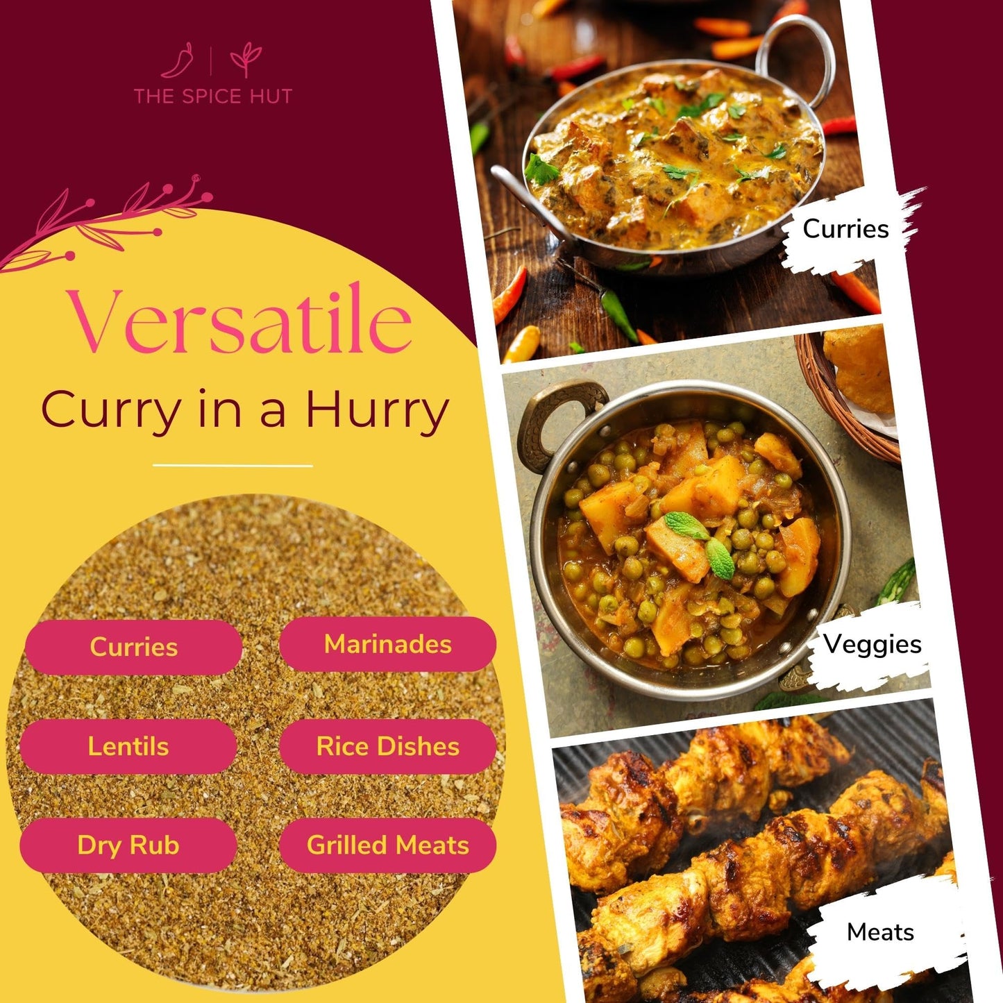 Organic Curry in a Hurry Seasoning Powder by Spice Hut, No Salt, Burst of Indian Flavor for any Dish, Easy Masala Spice for Home Cooking, Chefs, Busy
