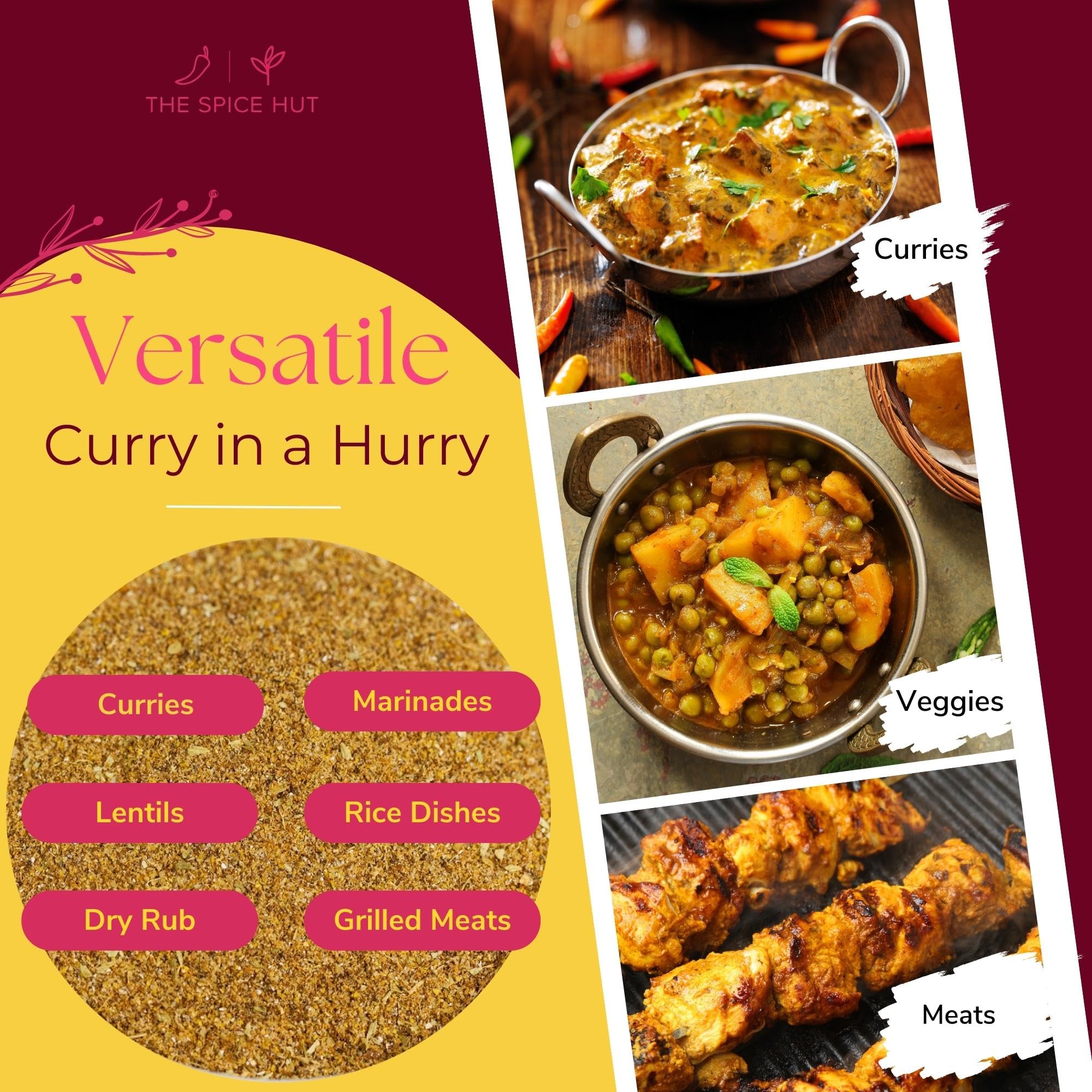 Organic Curry in a Hurry Seasoning Powder by Spice Hut, No Salt, Burst of Indian Flavor for any Dish, Easy Masala Spice for Home Cooking, Chefs, Busy