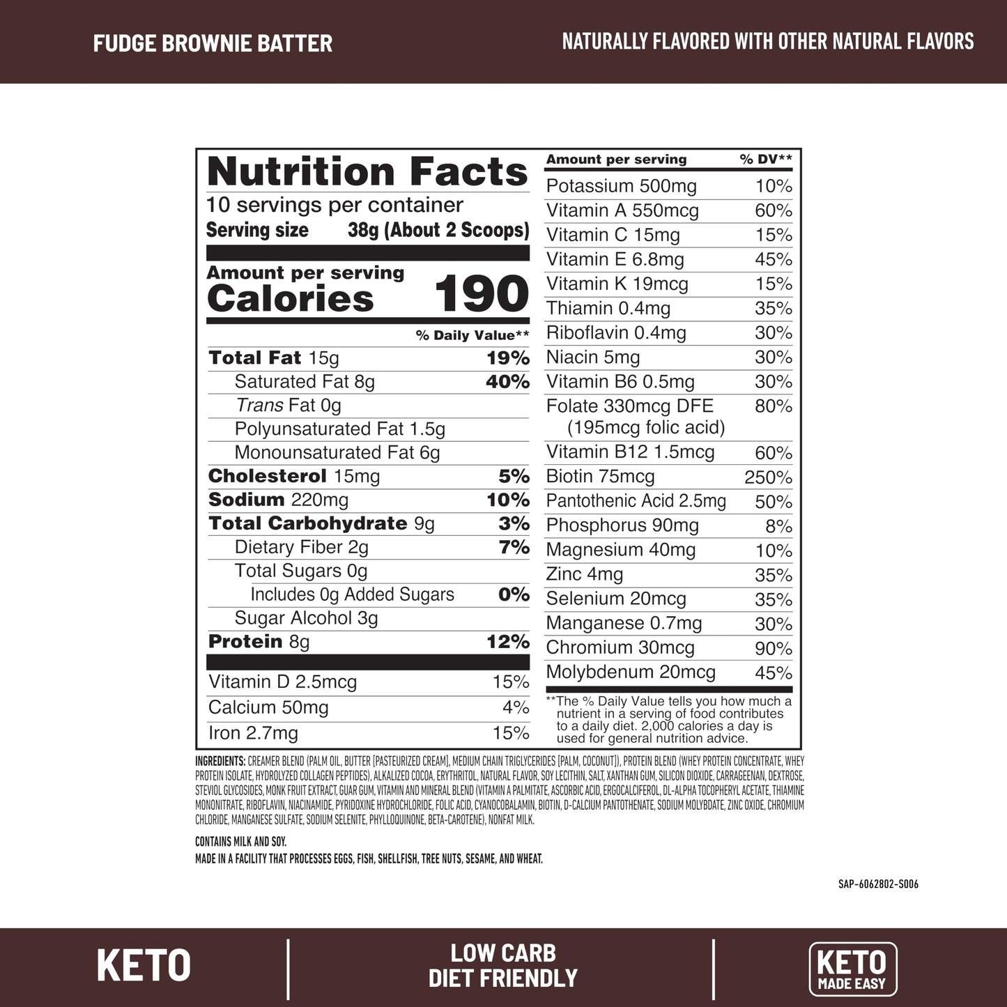 SlimFast Keto Meal Replacement Shake, Fudge Brownie Batter, Low Carb Keto Protein Powder with Collagen & Whey, No Sugar Added, Gluten Free, Weight