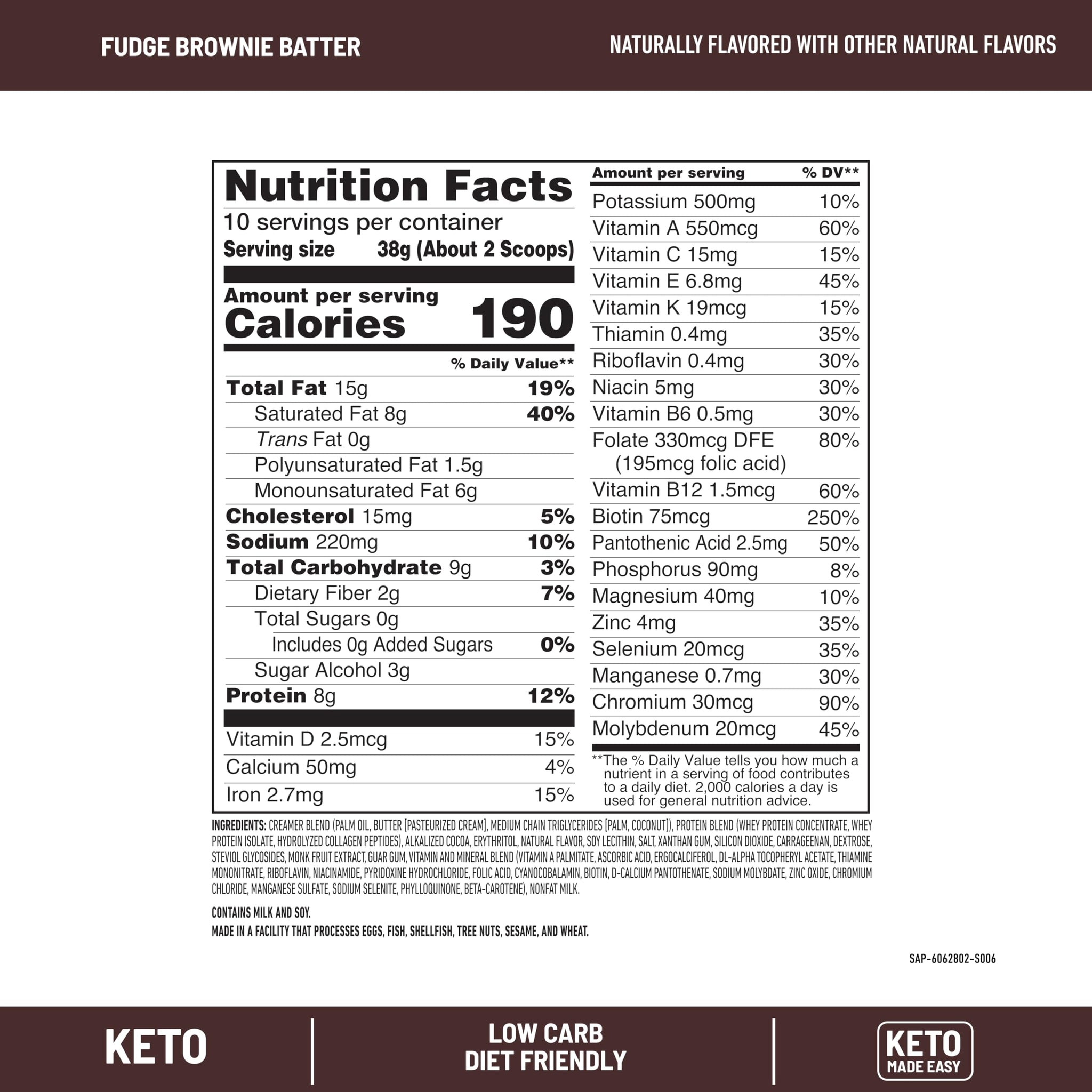 SlimFast Keto Meal Replacement Shake, Fudge Brownie Batter, Low Carb Keto Protein Powder with Collagen & Whey, No Sugar Added, Gluten Free, Weight