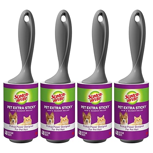 Scotch-Brite Pet Extra Sticky Lint Rollers 4 Rollers 48 Sheets Per Roller 192 Sheets Total
