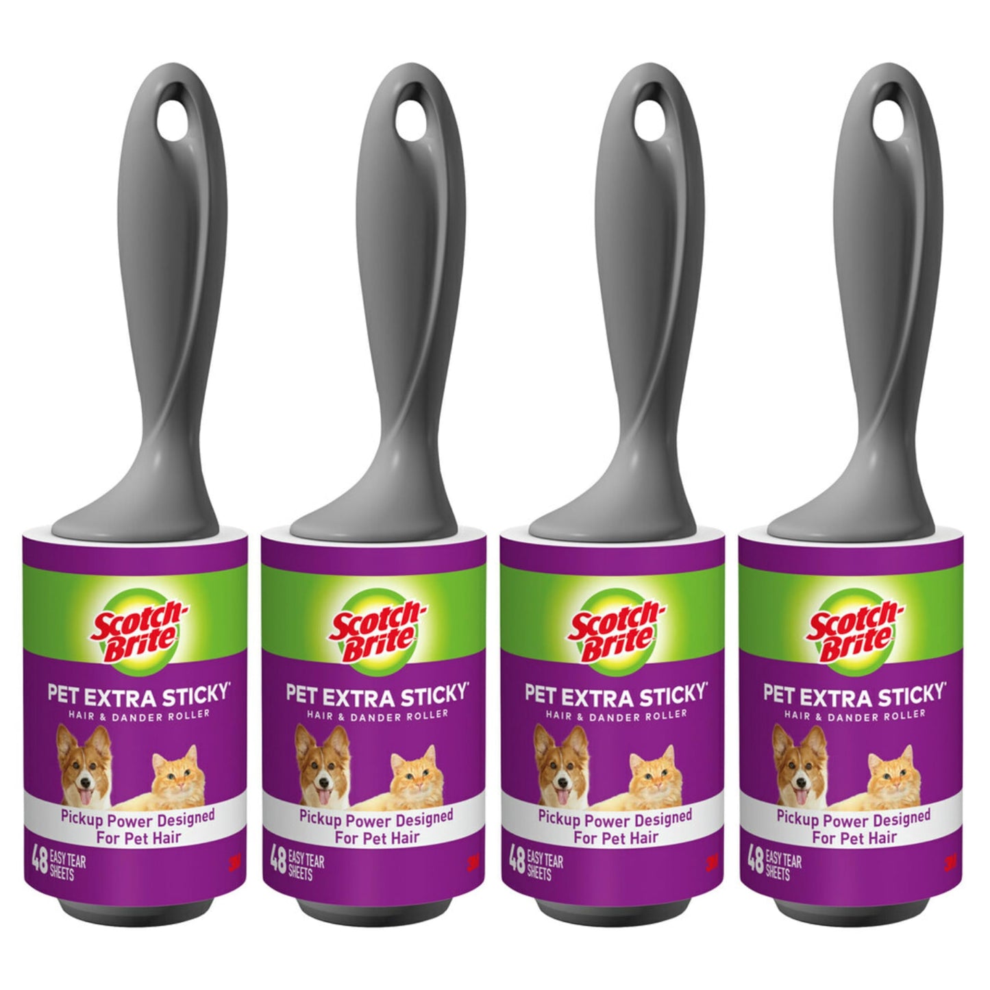 Scotch-Brite Pet Extra Sticky Lint Rollers 4 Rollers 48 Sheets Per Roller 192 Sheets Total