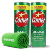 PRENDERE Bathroom Cleaner With Bleach Kit: Two-21 Oz Comet Cleanser With Bleach Plus Microfiber Cleaning Towel - Powerful, Eco-Friendly Comet Powder