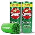 PRENDERE Bathroom Cleaner With Bleach Kit: Two-21 Oz Comet Cleanser With Bleach Plus Microfiber Cleaning Towel - Powerful, Eco-Friendly Comet Powder