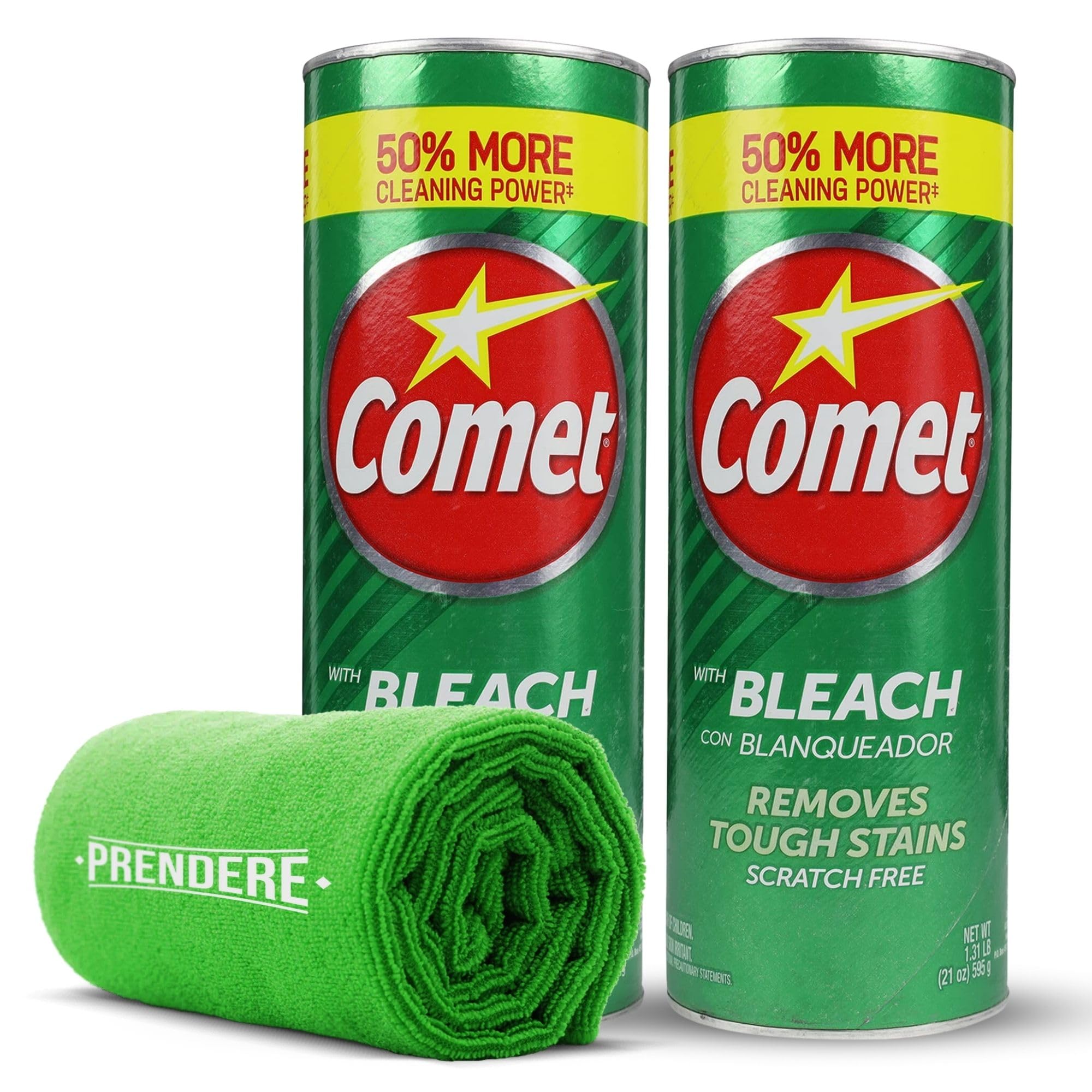PRENDERE Bathroom Cleaner With Bleach Kit: Two-21 Oz Comet Cleanser With Bleach Plus Microfiber Cleaning Towel - Powerful, Eco-Friendly Comet Powder