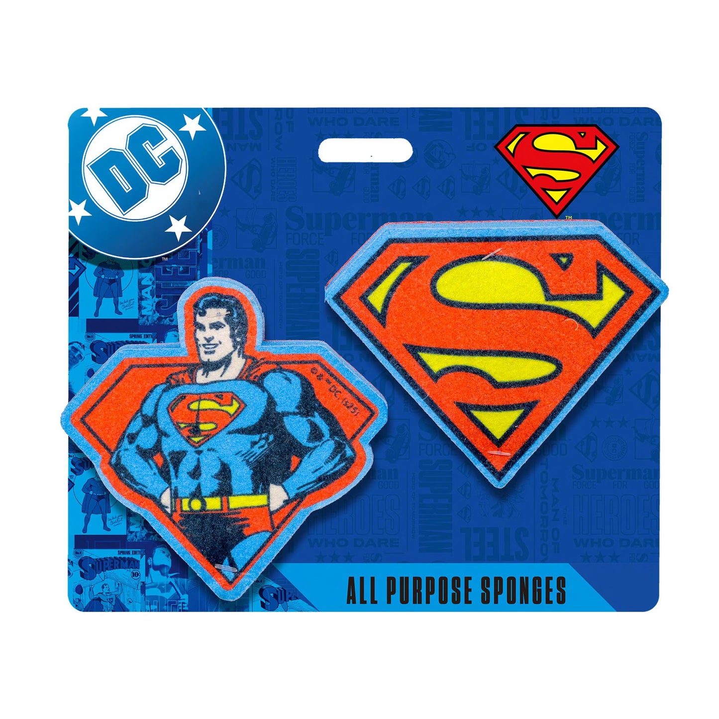 Spoontiques Superman Premium Sponge Set - 2-Pack Multi-Purpose Cleaning Sponges - Dual-Sided Non-Scratch Scrub & Absorbent Wipe - Durable, Reusable