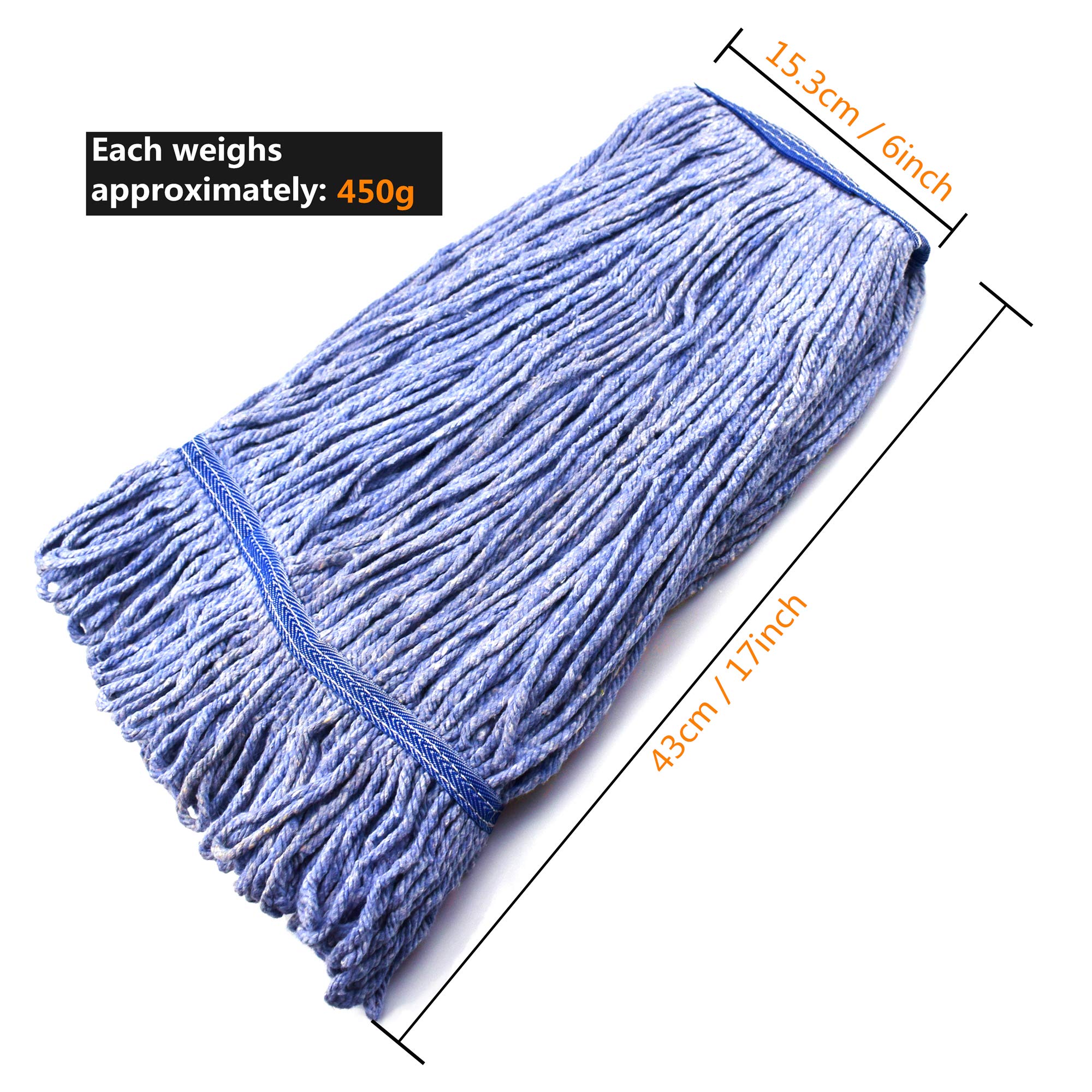 String Mop Heads Replacement Heavy Duty Commercial Grade Blue Cotton Looped End Wet Industrial Cleaning Mop Head Refills (1, Medium)