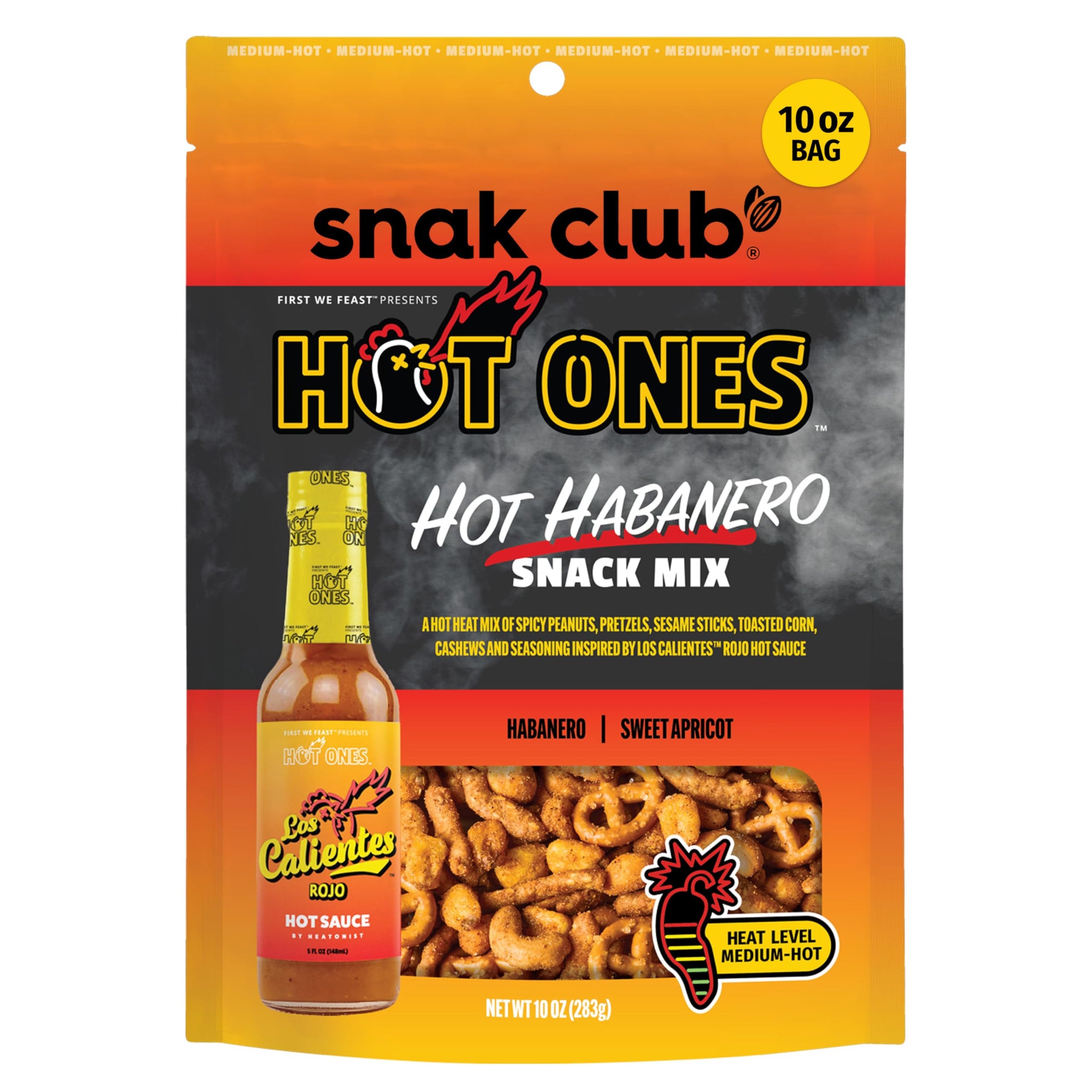 Snak Club x Hot Ones Hot Habanero Snack Mix, Spicy Snacks with Peanuts, Pretzels, Sesame Sticks, Toasted Corn & Cashews, Inspired by Hot Ones Hot
