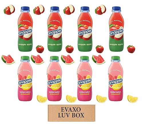 LUV BOX - Variety Snapple Juice Drinks 16oz Plastic Bottle Pack of 8,apple,watermelon lemonade,by evaxo